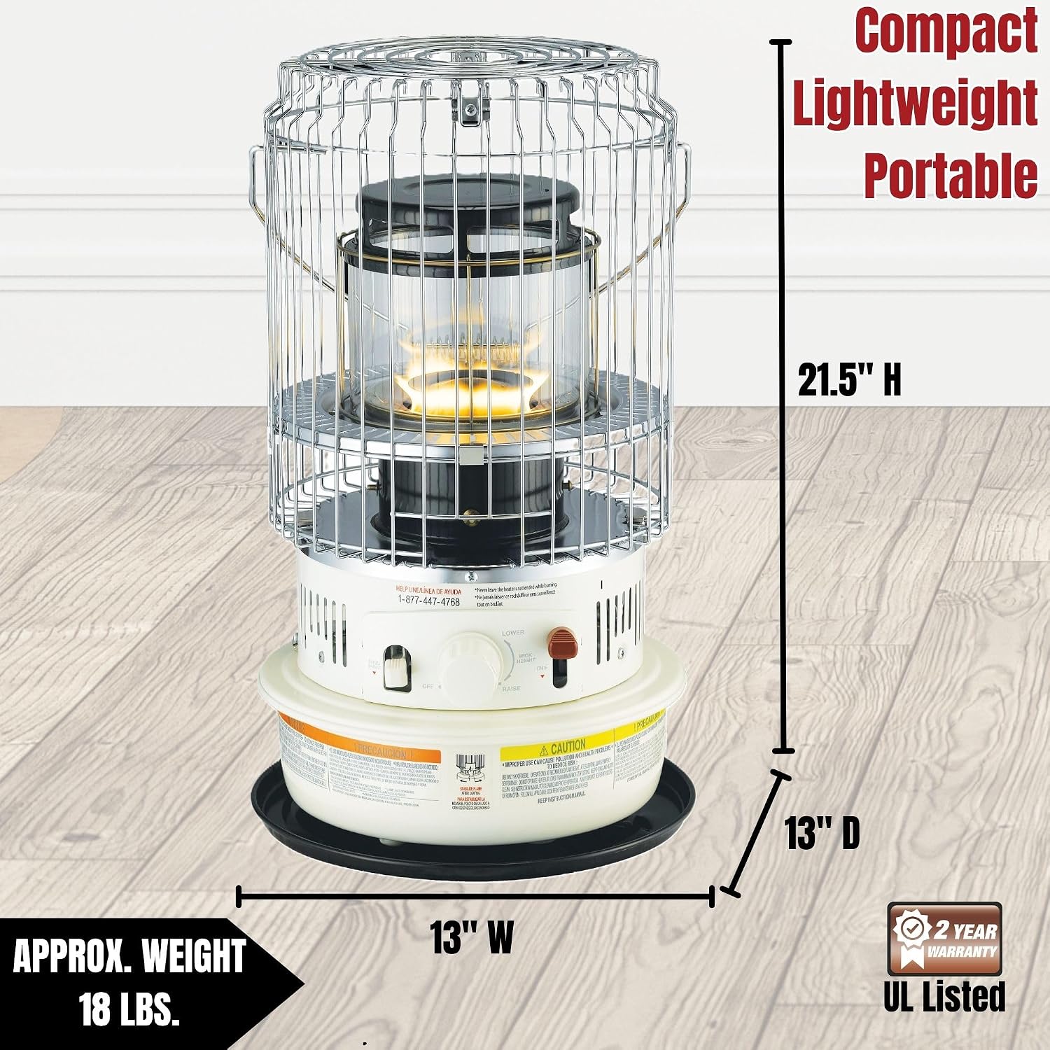 Kero World Kerosene Convection Wick Heater with Radiant and Convective Heat, Lightweight Portable Compact Design, and Sure Seat Chimney System, White.