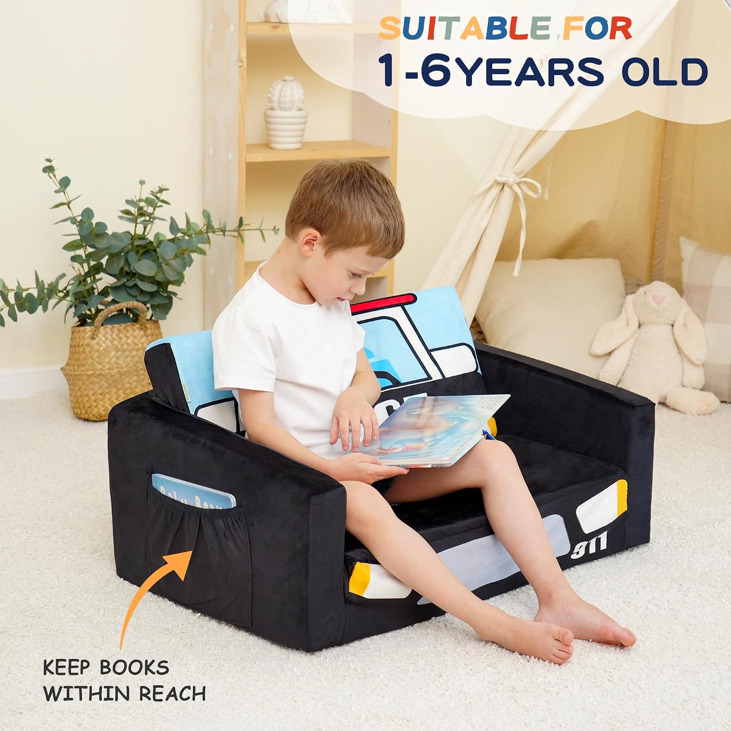MallBest Kids Sofas Children's Sofa Bed Baby's Upholstered Couch Sleepover Chair Flipout Open Recliner(Red/Fire Truck)