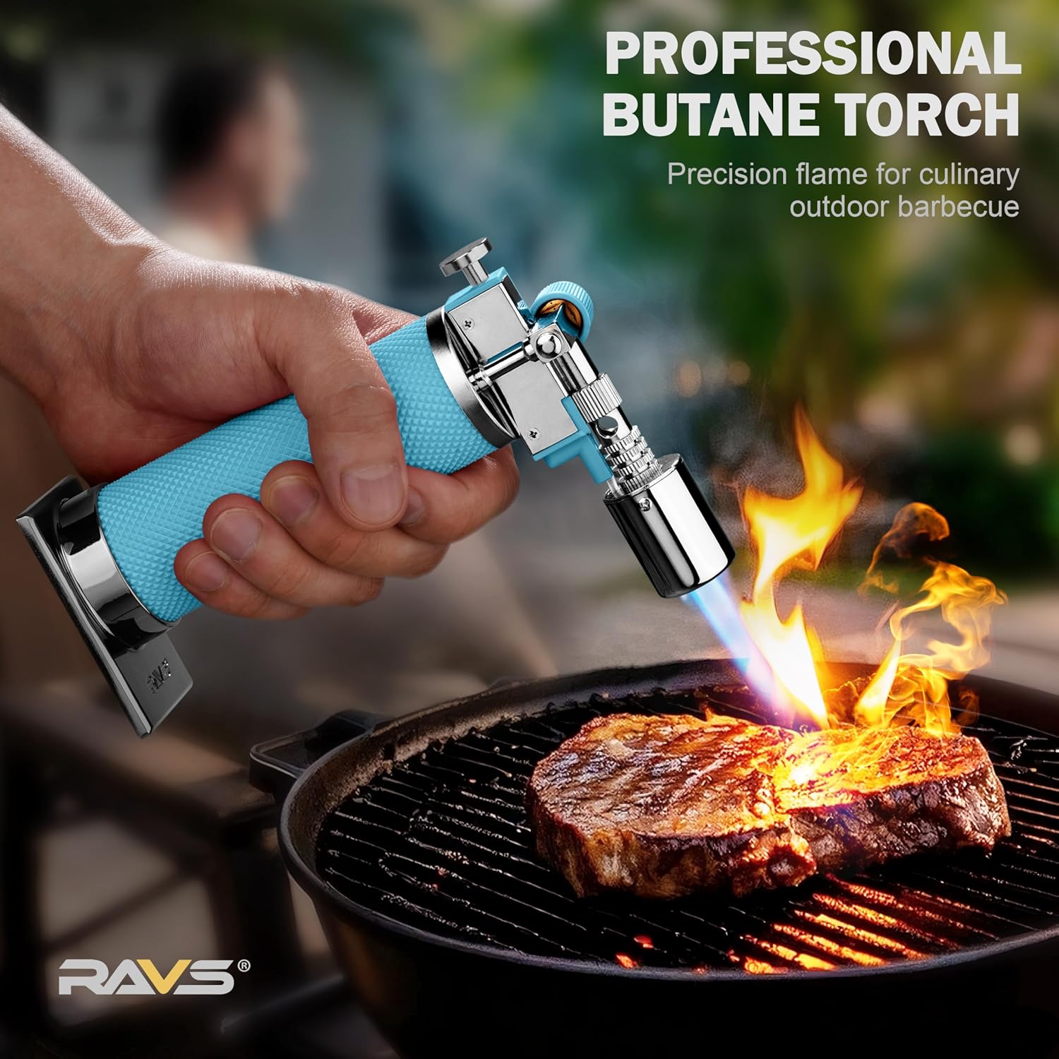 RAVS Butane Torch Lighter, Premium Metal Kitchen Torch with Adjustable Flame & Safety Buckle, Refillable Creme Brulee Torch for Baking, BBQ, DIY