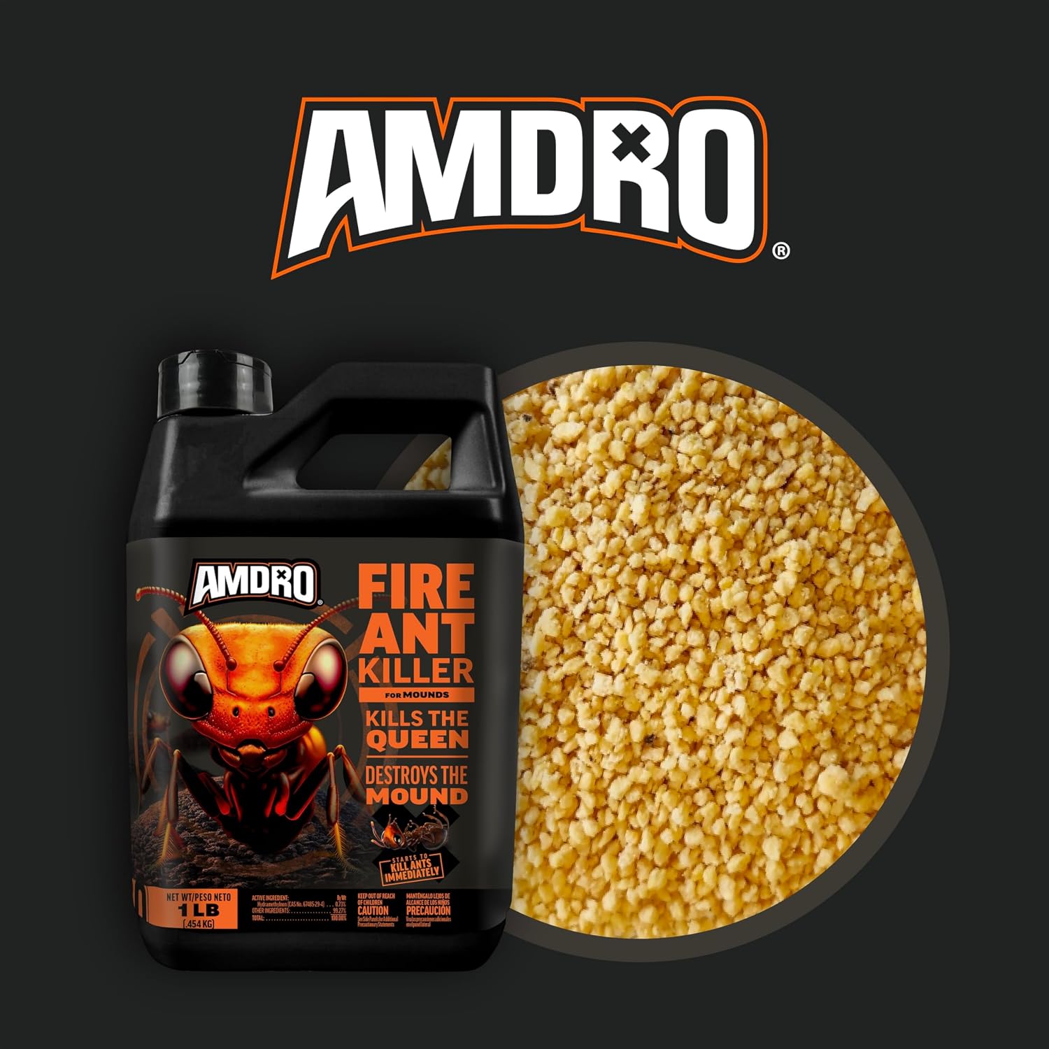 Amdro Fire Ant Killer for Mounds, 1 Lb | Dual-action fire ant killer granules, targets visible and hidden mounds, kills imported and native fire ants