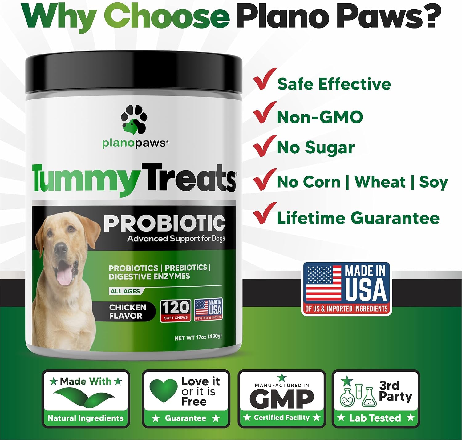 Probiotics for Dogs Digestive Health - Dog Probiotics and Digestive Enzymes - Allergy Relief for Dogs - Probiotic for Dogs Gut Health - Puppy Probiotic Tummy Treats - 120 Dog Probiotic Chews | Gut Health, Allergy and Immune, 4B CFU, 5 Strains, Chicken Fl…
