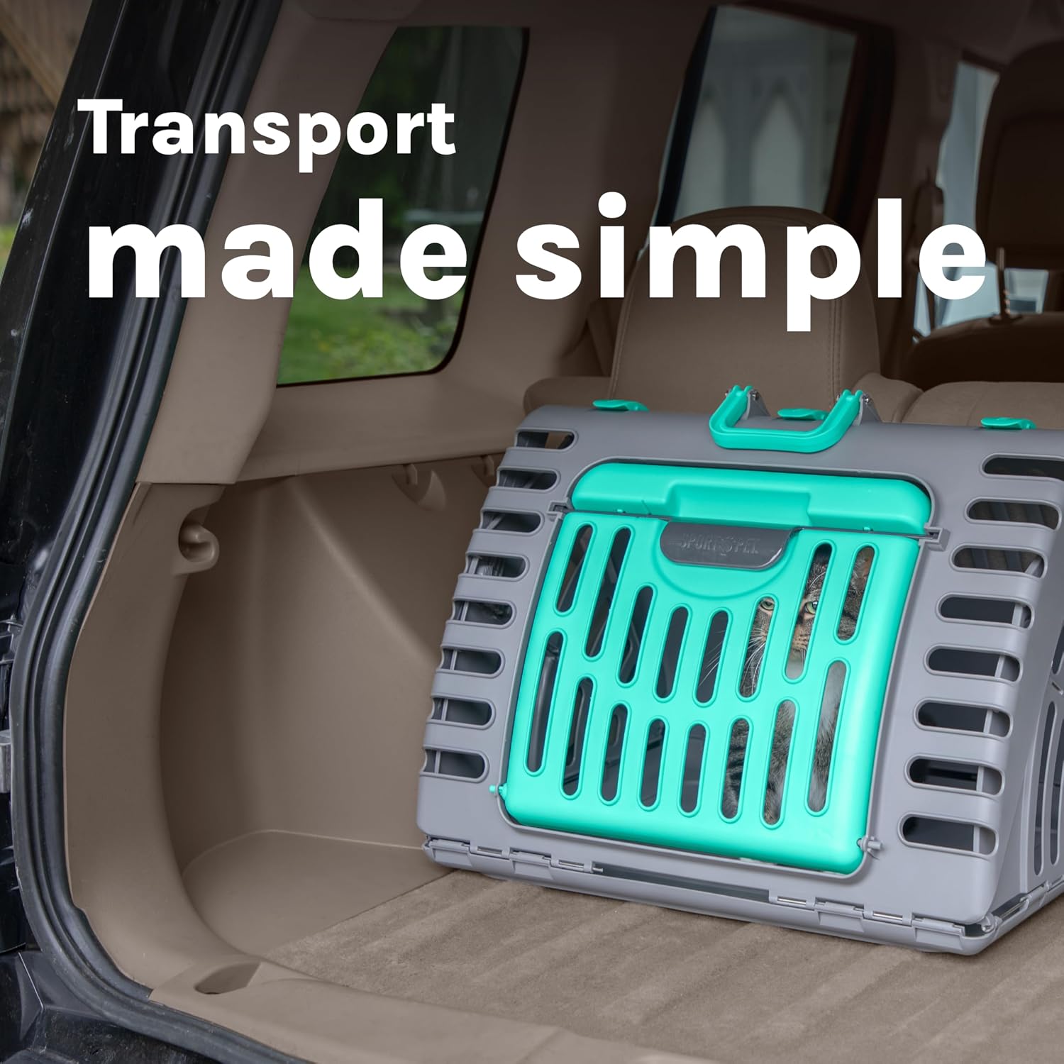 SportPet Large Hard-Sided Travel Cat Carrier - Cat Carrier with Patented Wide Side-Opening Door