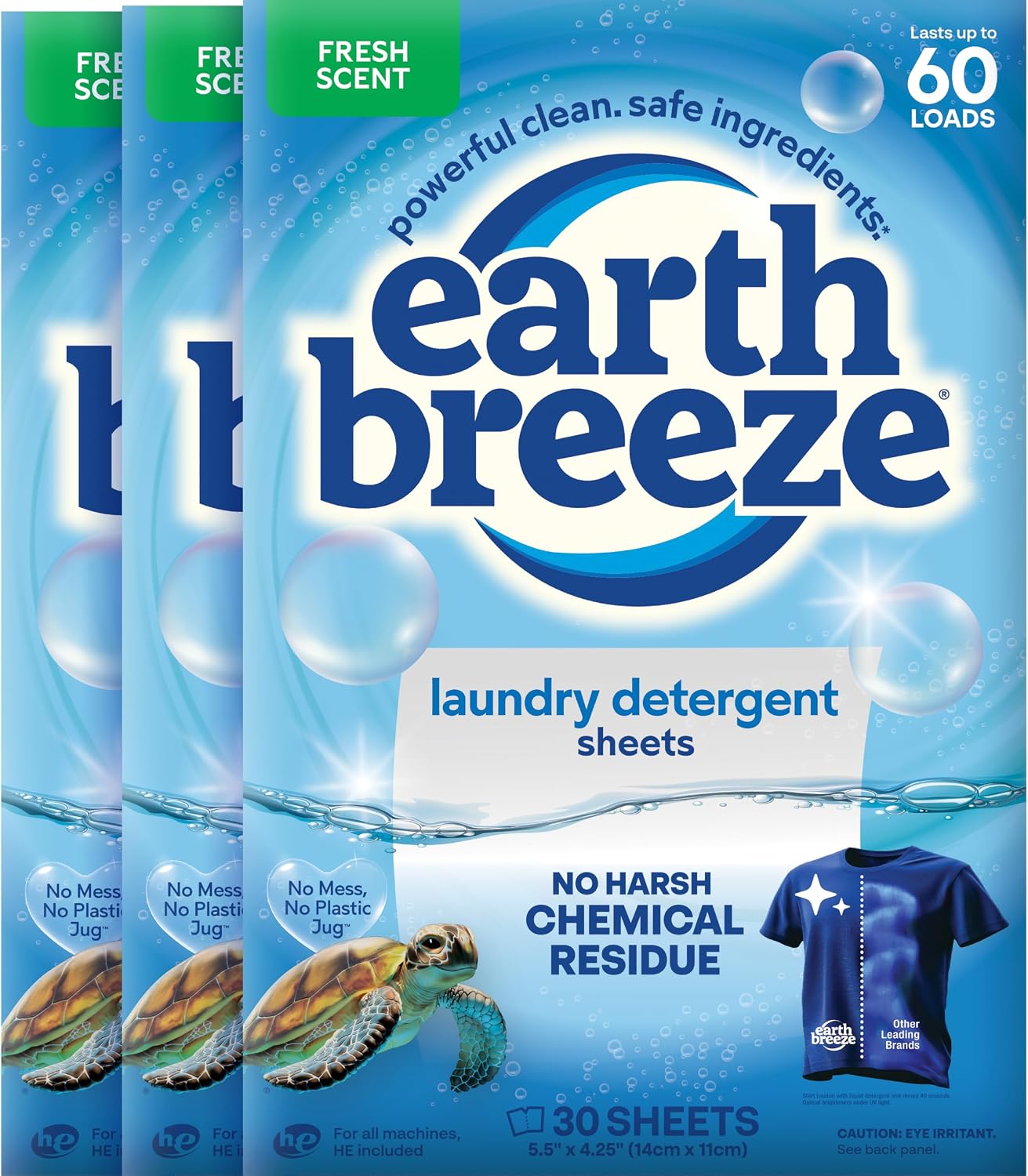 Earth Breeze Laundry Detergent Sheets Fresh Scent 60 Loads