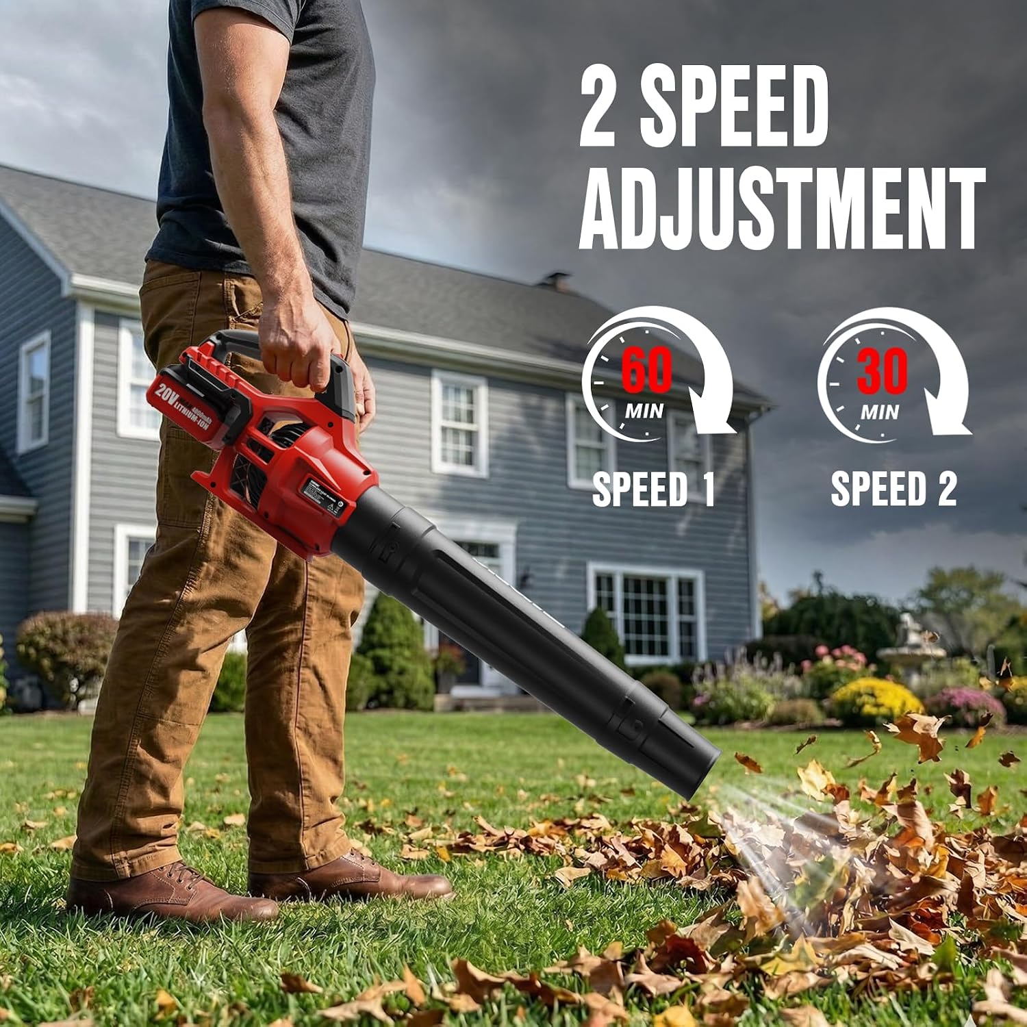 EWORK 20V 700CFM Cordless Leaf Blower with 2×4.0Ah Batteries and Charger | 2-Speed Adjustable Powerful Handheld Electric Leaf Blowers for Lawn Care
