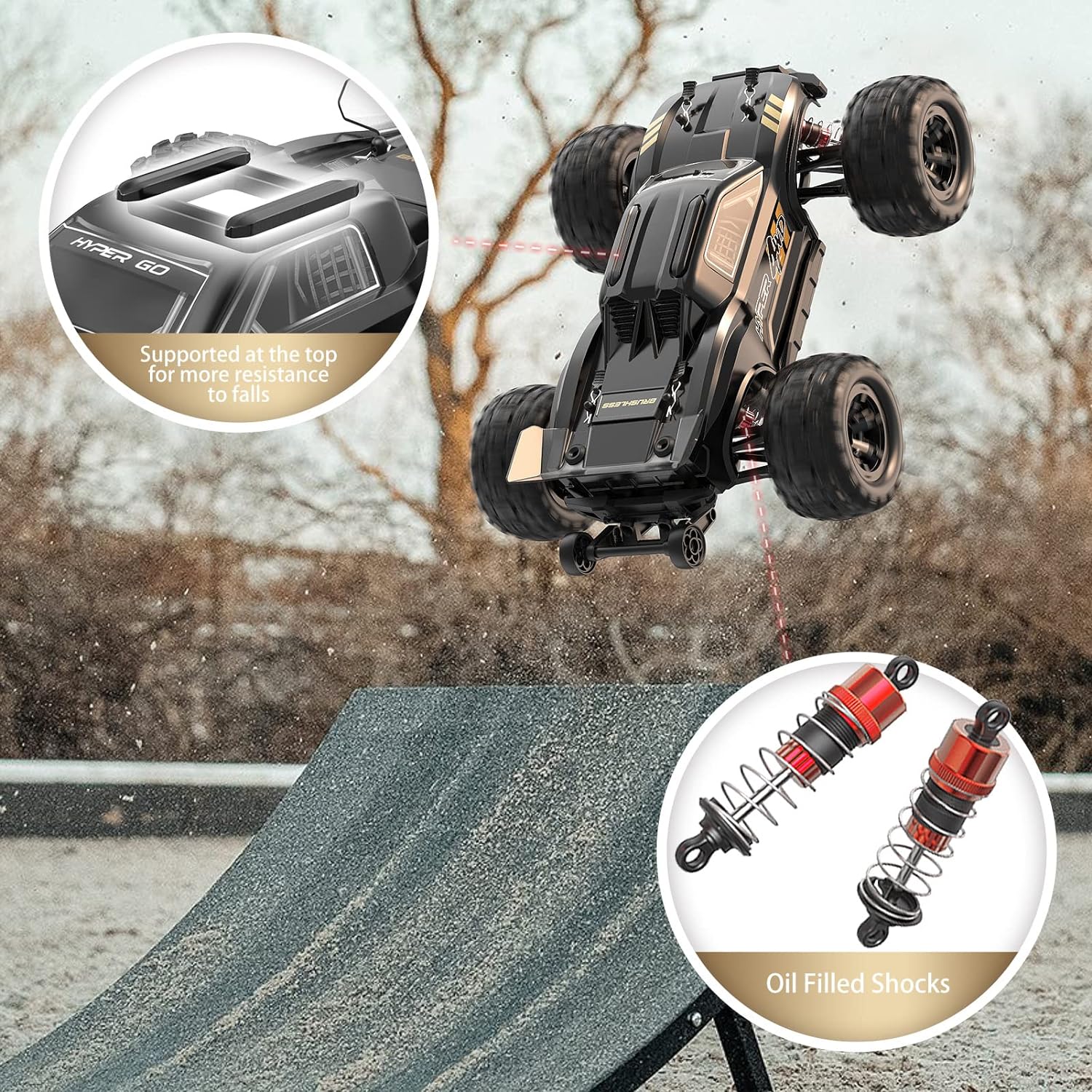 HYPER GO H16BM 1/16 RTR Brushless High Speed Electric 4X4 Off-Road Fast RC Car, Max 42mph, RC Truck, Remote Control, 2 Lipo Batteries for Adult