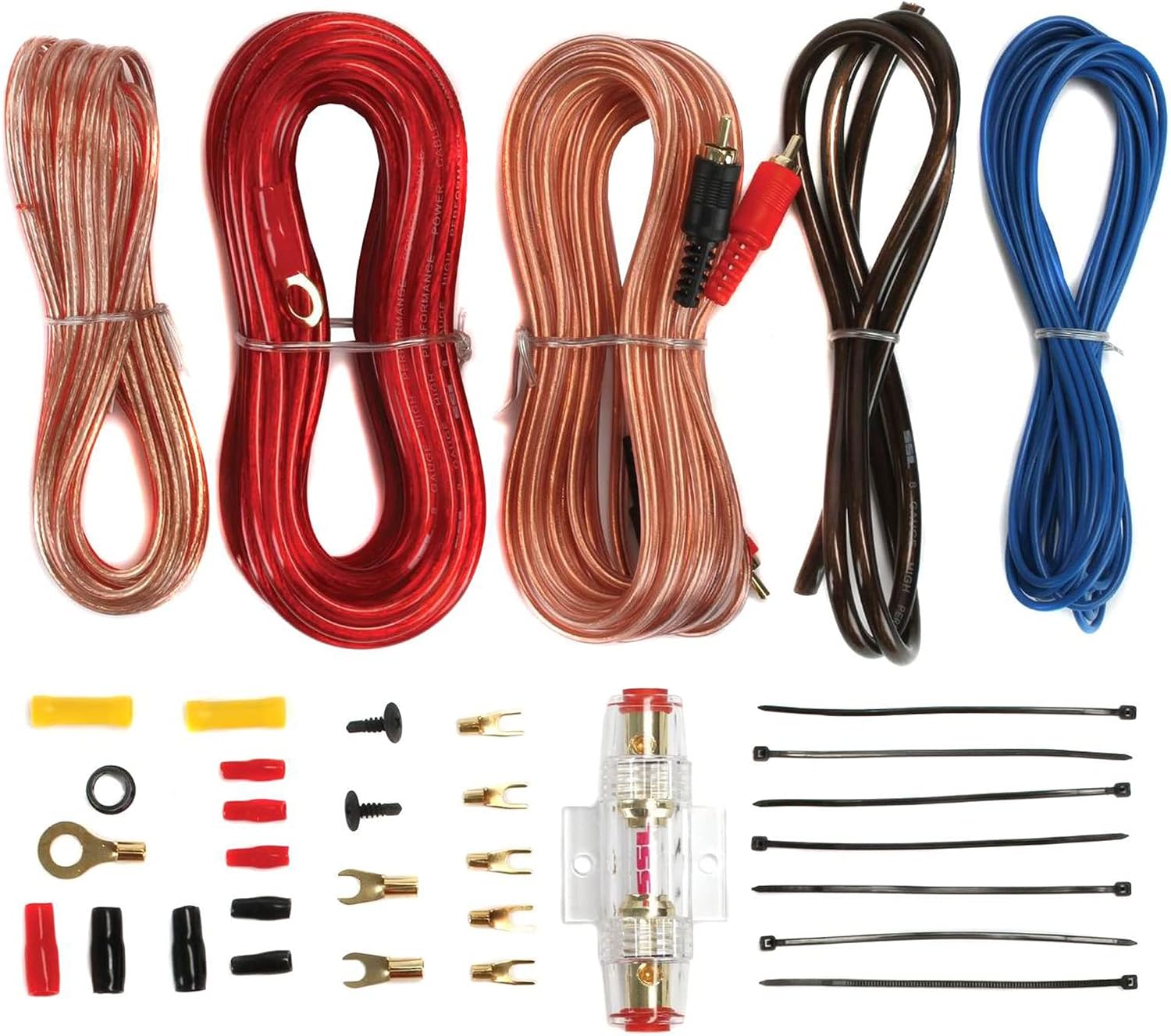 MTX Audio RT8PT 8" 240W Enclosure Amplified Vented Tube Box Car Loaded Subwoofer & Soundstorm AKS8 8 Gauge Car Amplifier Amp Complete Wiring Kit