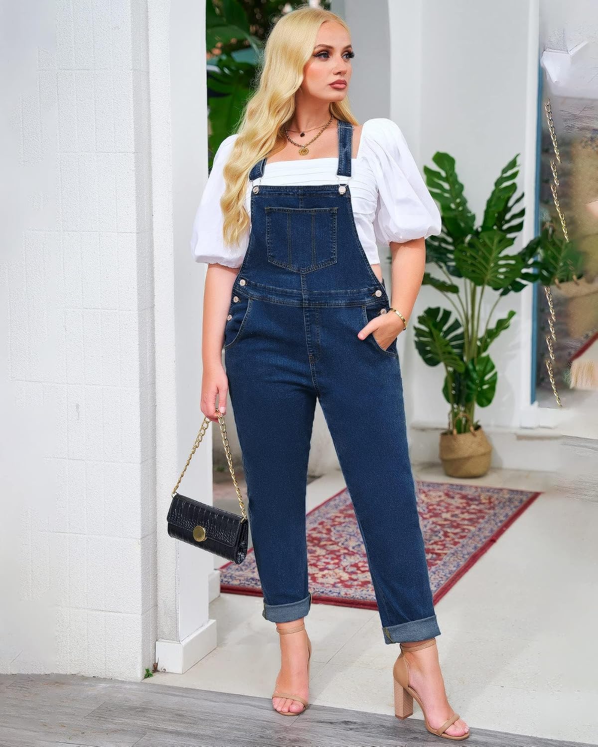 Vetinee Womens Classic Adjustable Straps Pockets Denim Bib Overalls Jeans Pants