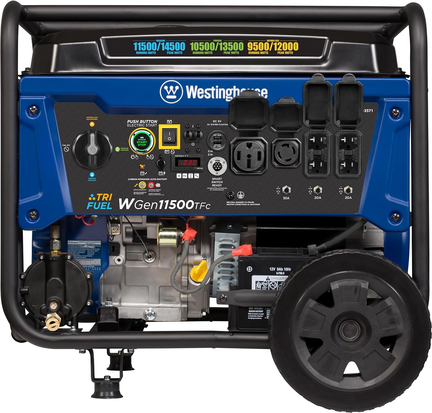 Westinghouse 14500 Peak Watt Tri-Fuel Home Backup Portable Generator, Remote Electric Start, Transfer Switch Ready, Gas, Propane