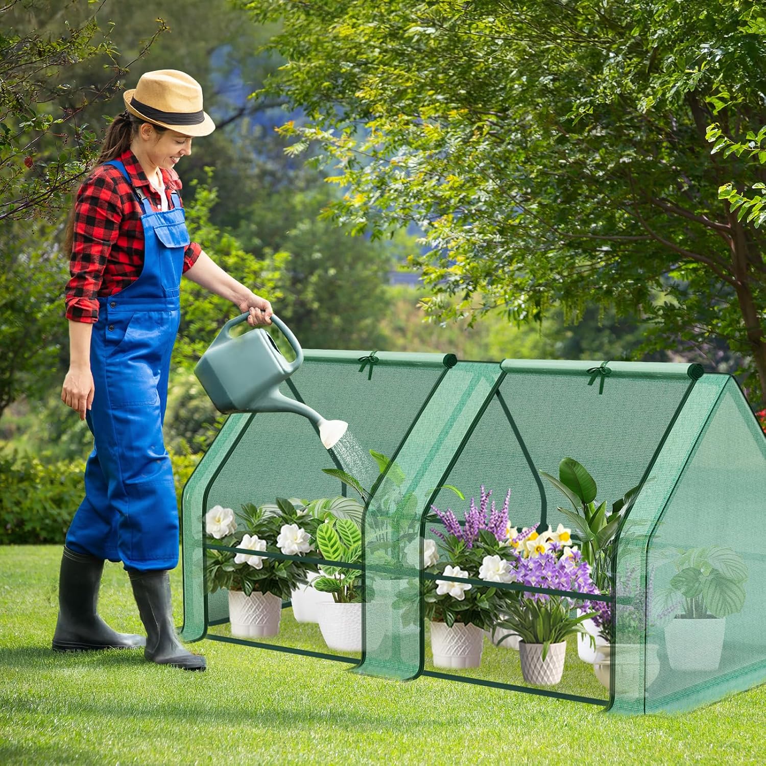 Aoodor 6 x 3 x 3 ft Mini Greenhouse with 2 Zipper Doors, Water-Resistant, UV-Protected for Flowers, Vegetables, and Herbs, Green