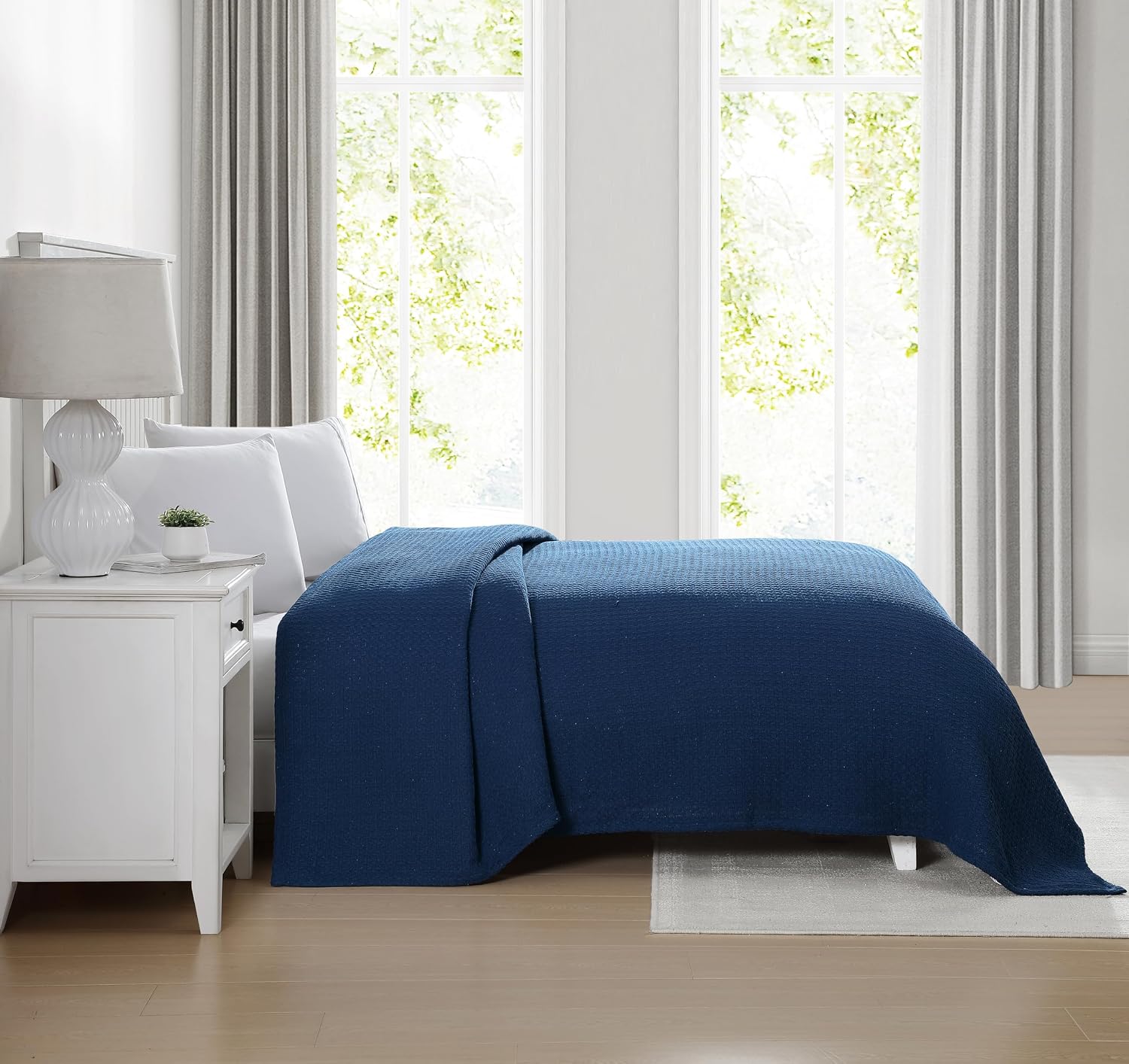 Grand Hotel Lightweight Full/Queen Blanket, 100% Cotton, Pearl Blue | All-natural yarn-dyed mercerized cotton is exceptionally durable, breathable and soft