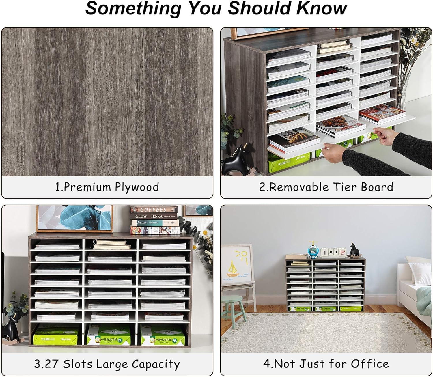 TQVAI Wood Literature Organizer, 27 Slots Hold 13500 Sheets A4 Papers, Wooden Desk File Paper Storage Organizer with Adjustable Shelves