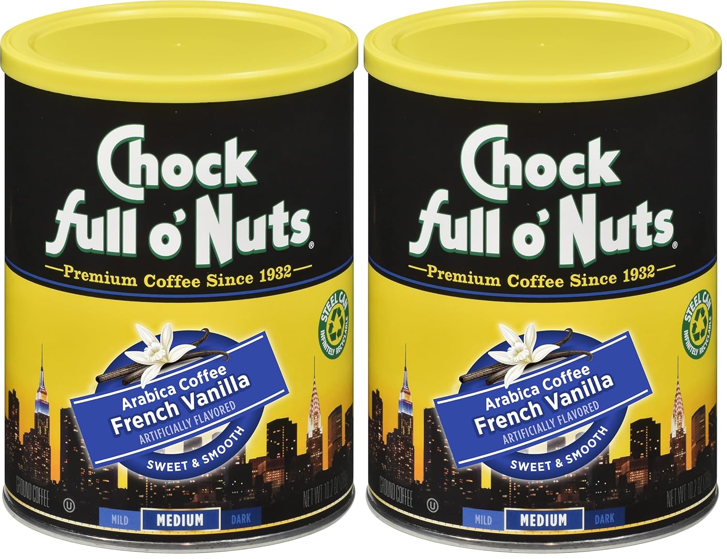 Chock Full o' Nuts French Roast Ground Coffee – Premium Beans in Recyclable Steel Can – Rich Flavor & Aroma, Dark Roast – Perfect for Drip, Pour-Over, Percolator – 26 Oz Can
