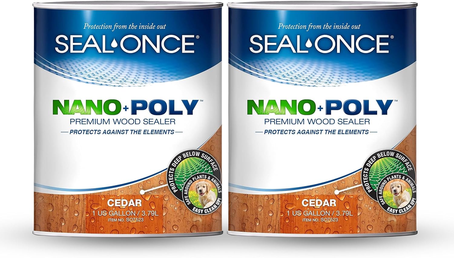 Seal-Once Nano+Poly Wood Sealer and Waterproofer, Clear, 1 Gallon | With Polyurethane, Water-based, Low-VOC, Waterproofer & Stain, For Decks, Fences & Log Homes