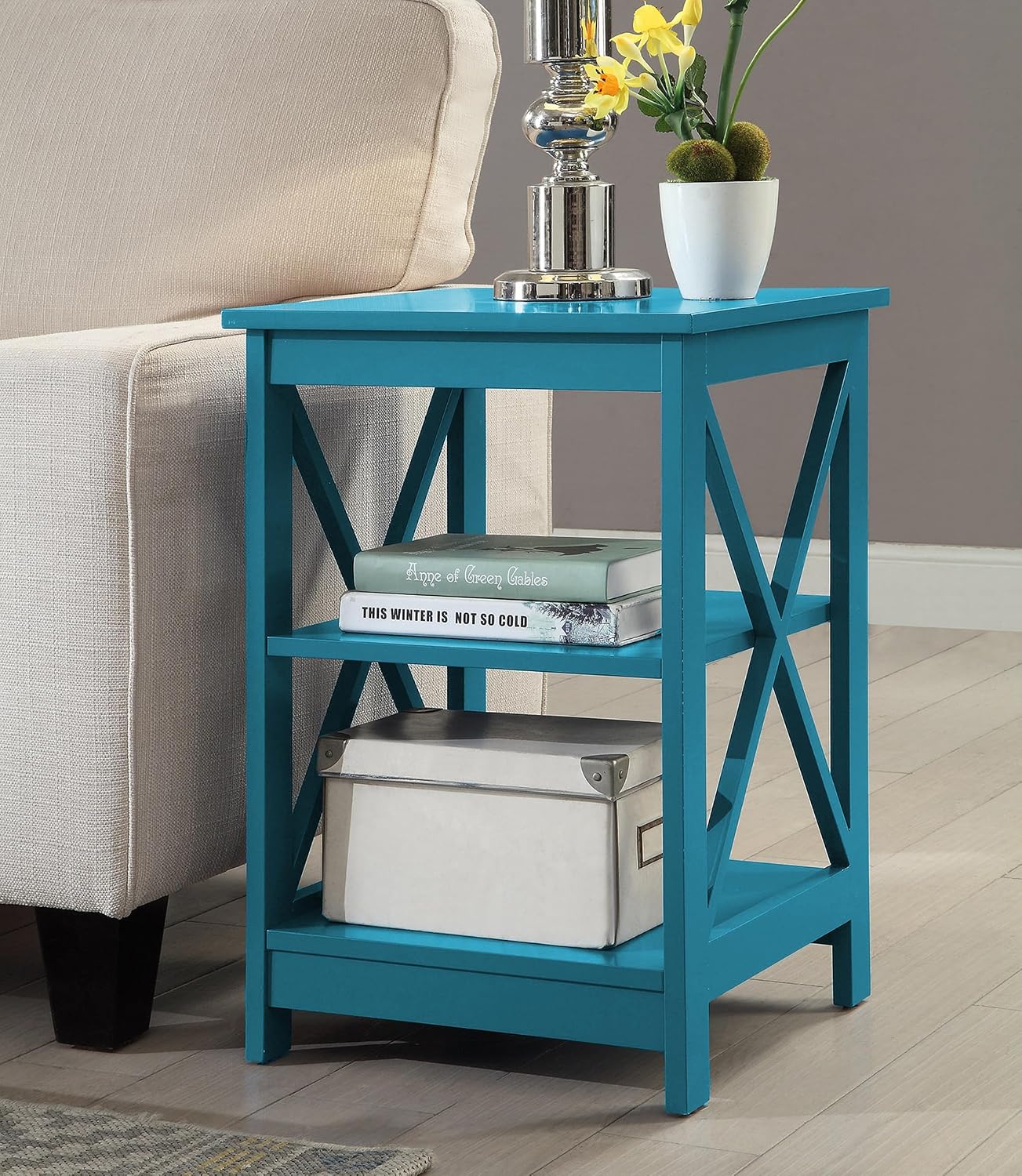 Convenience Concepts Oxford End Table 15.75" - Modern Living Room Table with Storage Shelves, Transitional Nightstand Side Table for Home Decor and Display, Espresso