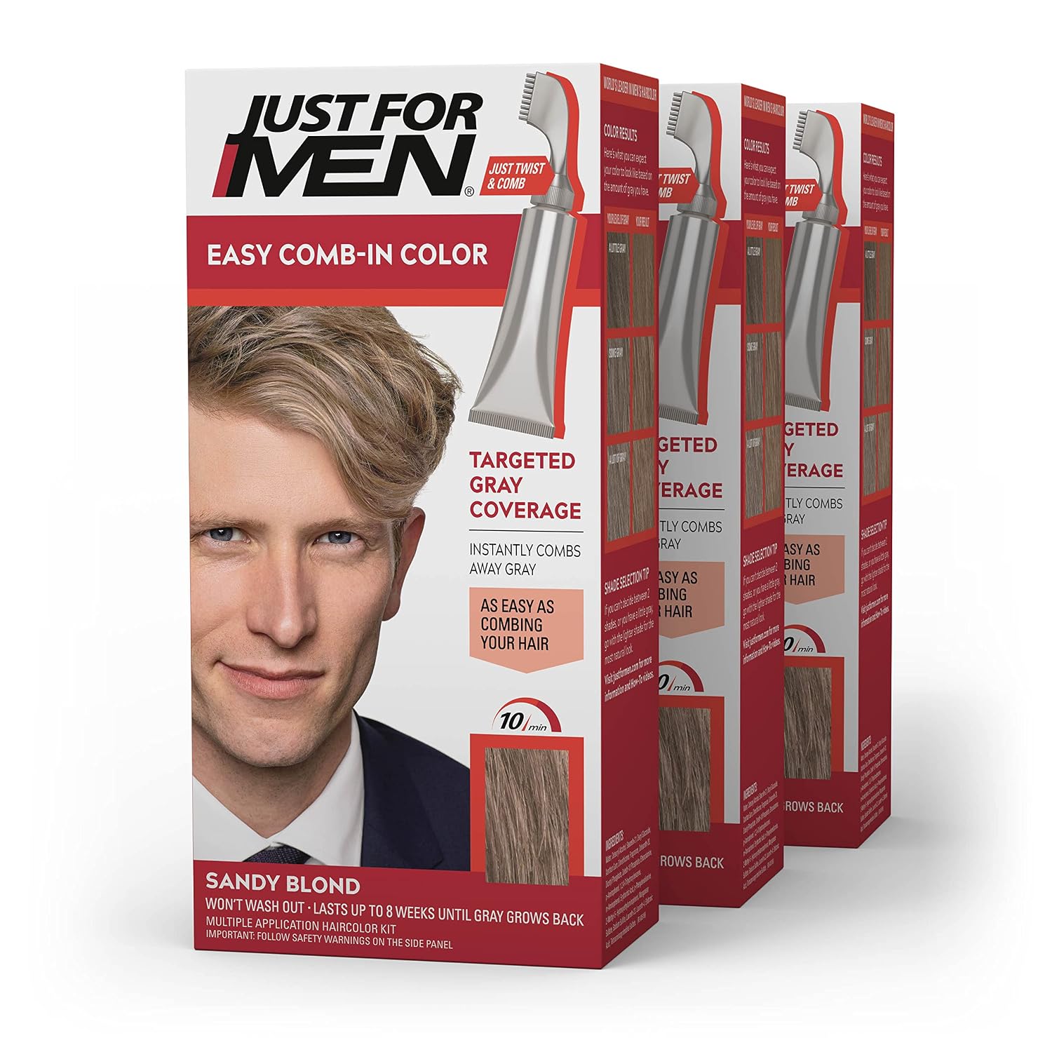 JUST FOR MEN Easy Comb-In Color, No-Mix, Light Brown A-25 (1 Pack) | Easy Comb-In Color light brown patented no-mix formula instantly combs away gray. Targeted gray coverage. Easy application.