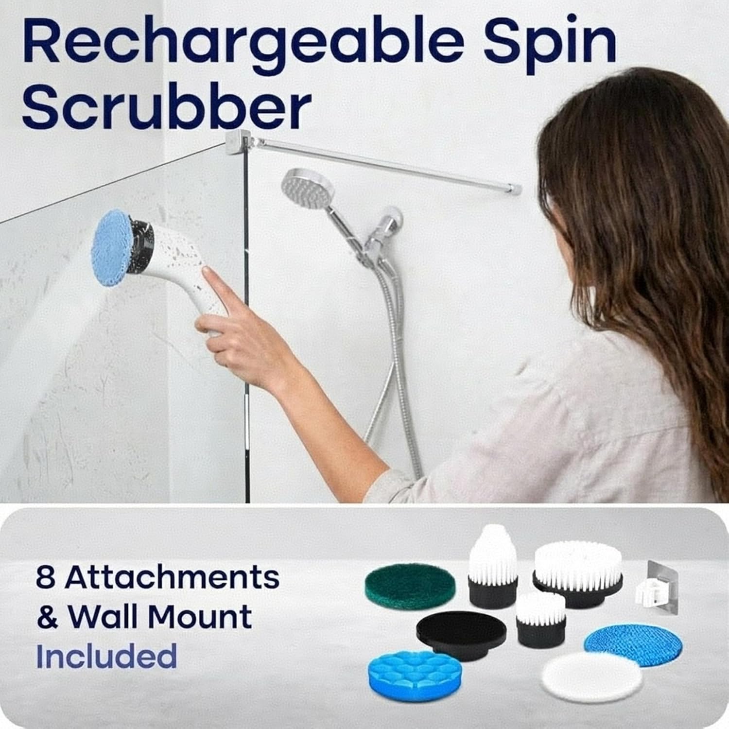 Electric Spin Scrubber for Cleaning with 7 Replaceable Heads | Adjustable Shower Brush with LED Display