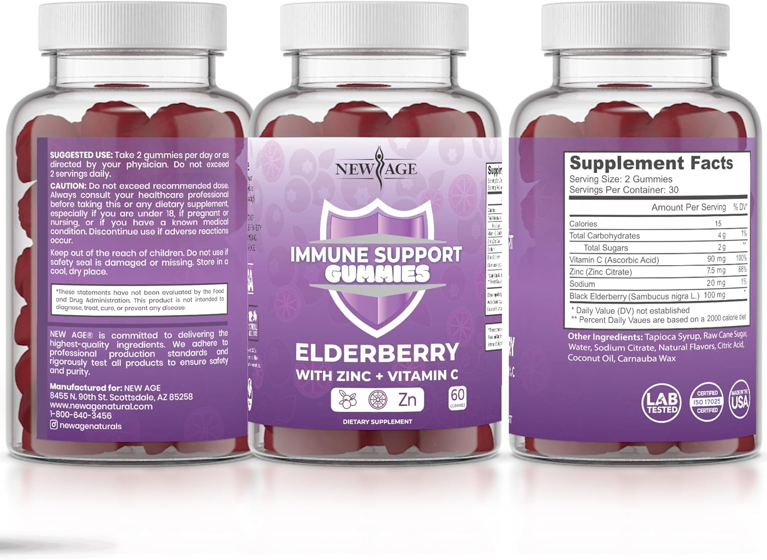 NEW AGE Immune System Support Gummies - Sambucus Black Elderberry Gummies with Vitamin C and Zinc (120 Count (Pack of 2))