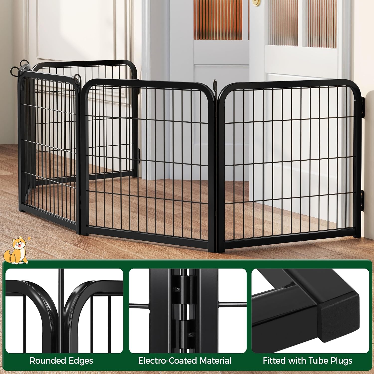Yaheetech Dog Playpen 24in 16 Panels Pet Fence for Indoor Yard RV Camping | Easy Setup, Heavy Duty Rustproof Frame with Secure Latch Door, DIY Layouts,Foldable Storage, for Puppies & Small Dogs