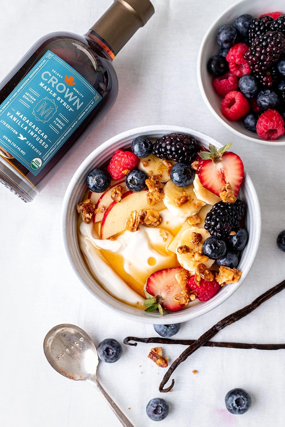 Crown Maple Organic Madagascar Vanilla Maple Syrup, Real Vanilla Bean, Pancakes, Baking, Cocktails & Brunch, 12.7 Fl Oz