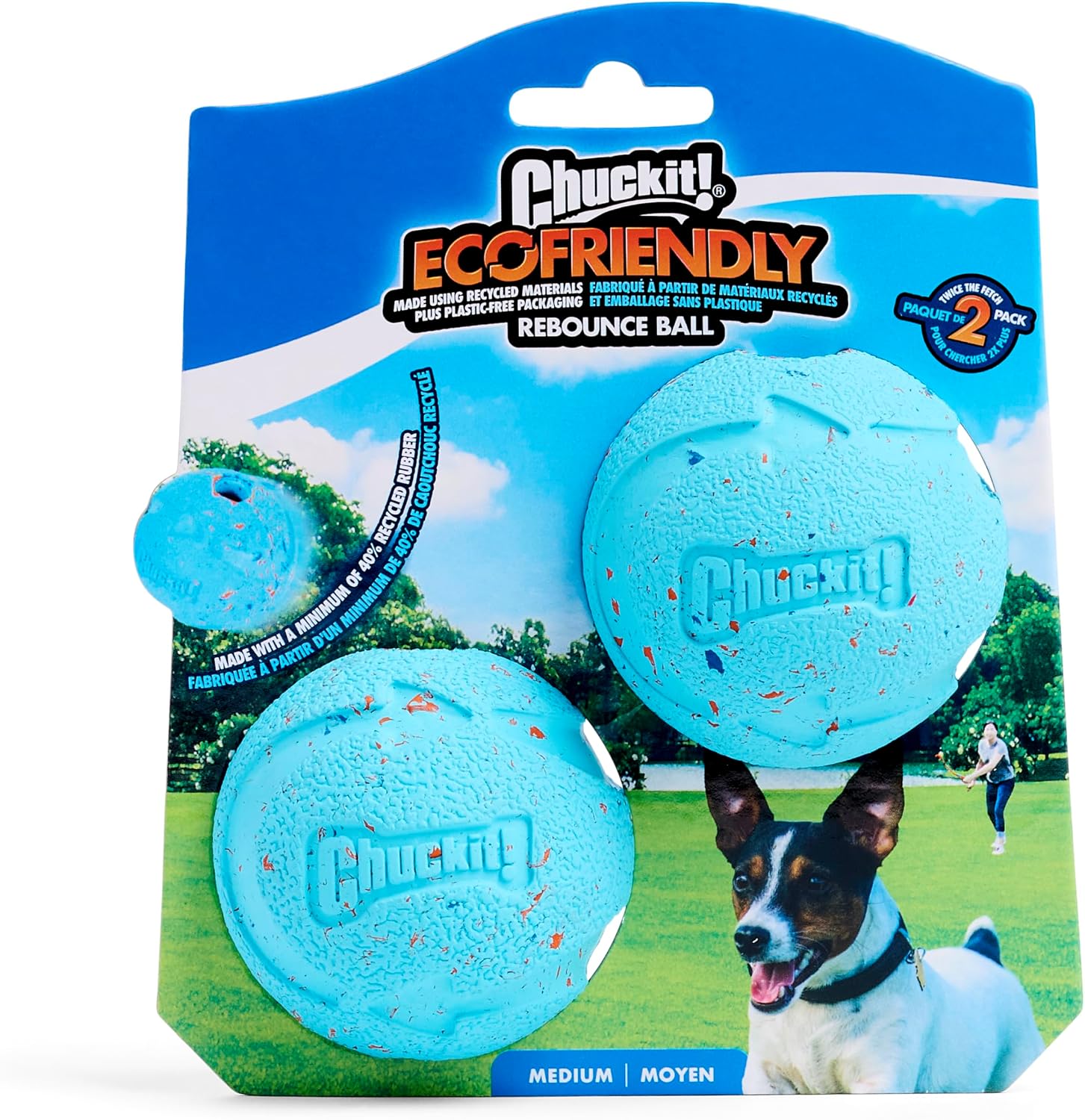Chuckit! Rebounce Ball Dog Toy, Medium 2.5 Inch, for Dogs 20-60 lbs, Blue | Bouncy rubber build, unpredictable bounce pattern, durable outdoor construction, pack of 2 balls, great for playtime today