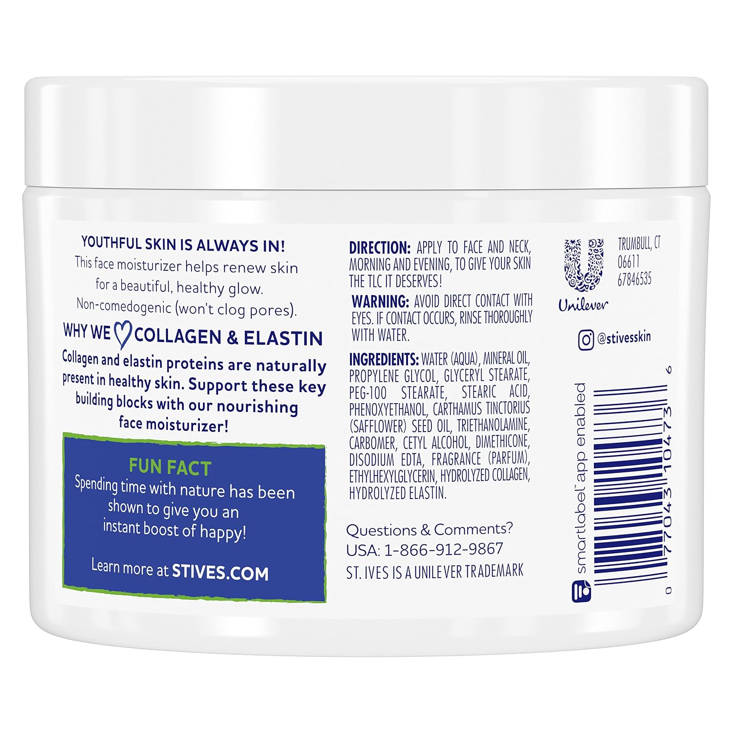 St. Ives Collagen Elastin Face Moisturizer for Dry Skin, Paraben free and Non Comedogenic, 10 oz