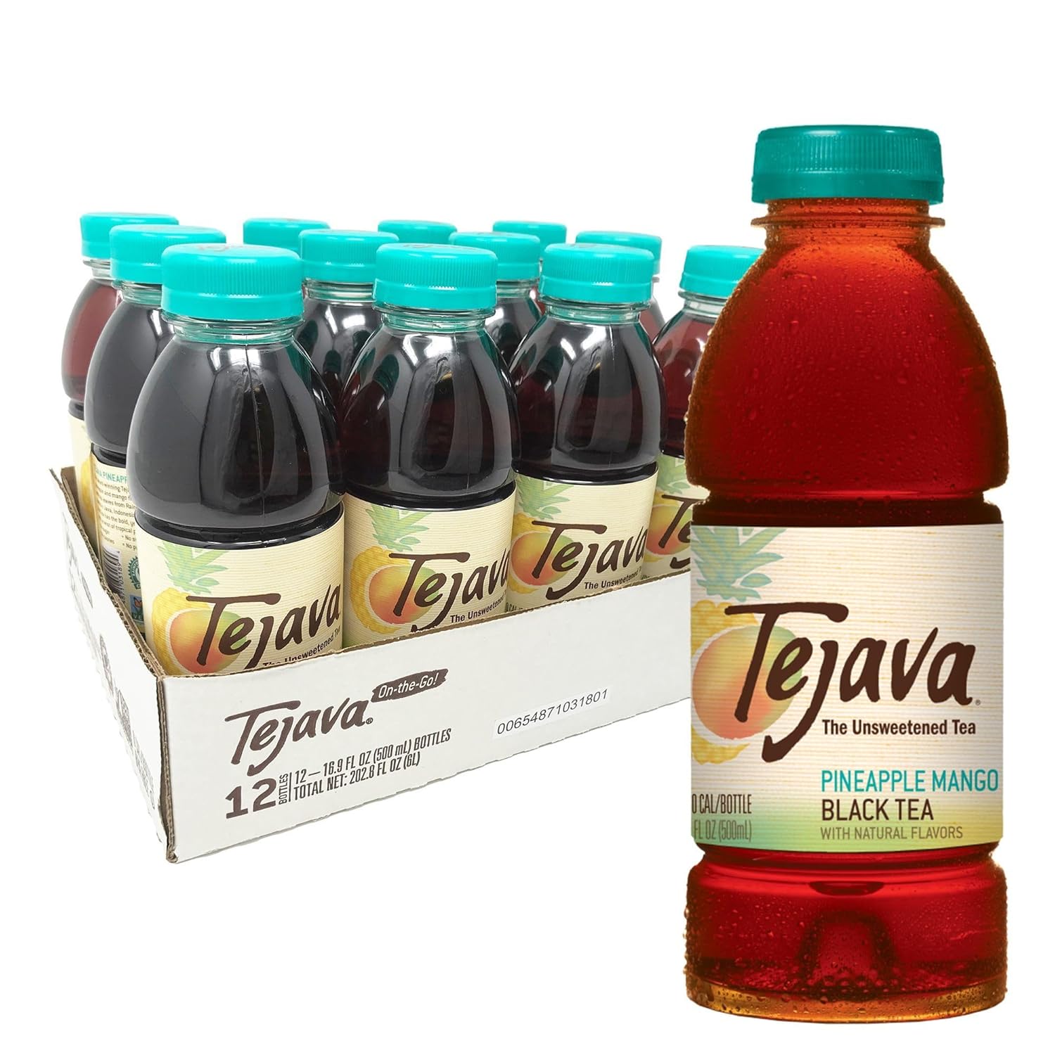 Tejava Pineapple Mango Unsweetened Black Iced Tea, 16.9 fl oz, Pack of 12