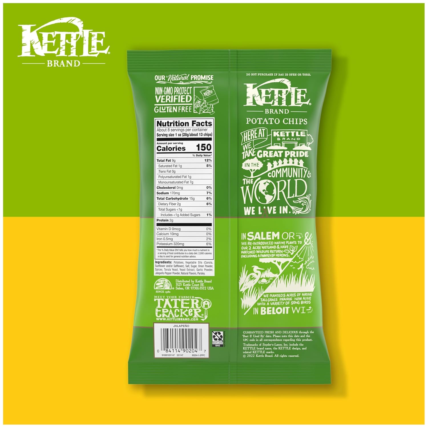 Kettle Brand Potato Chips, Jalapeno Kettle Chips, Party Size, 13 Oz