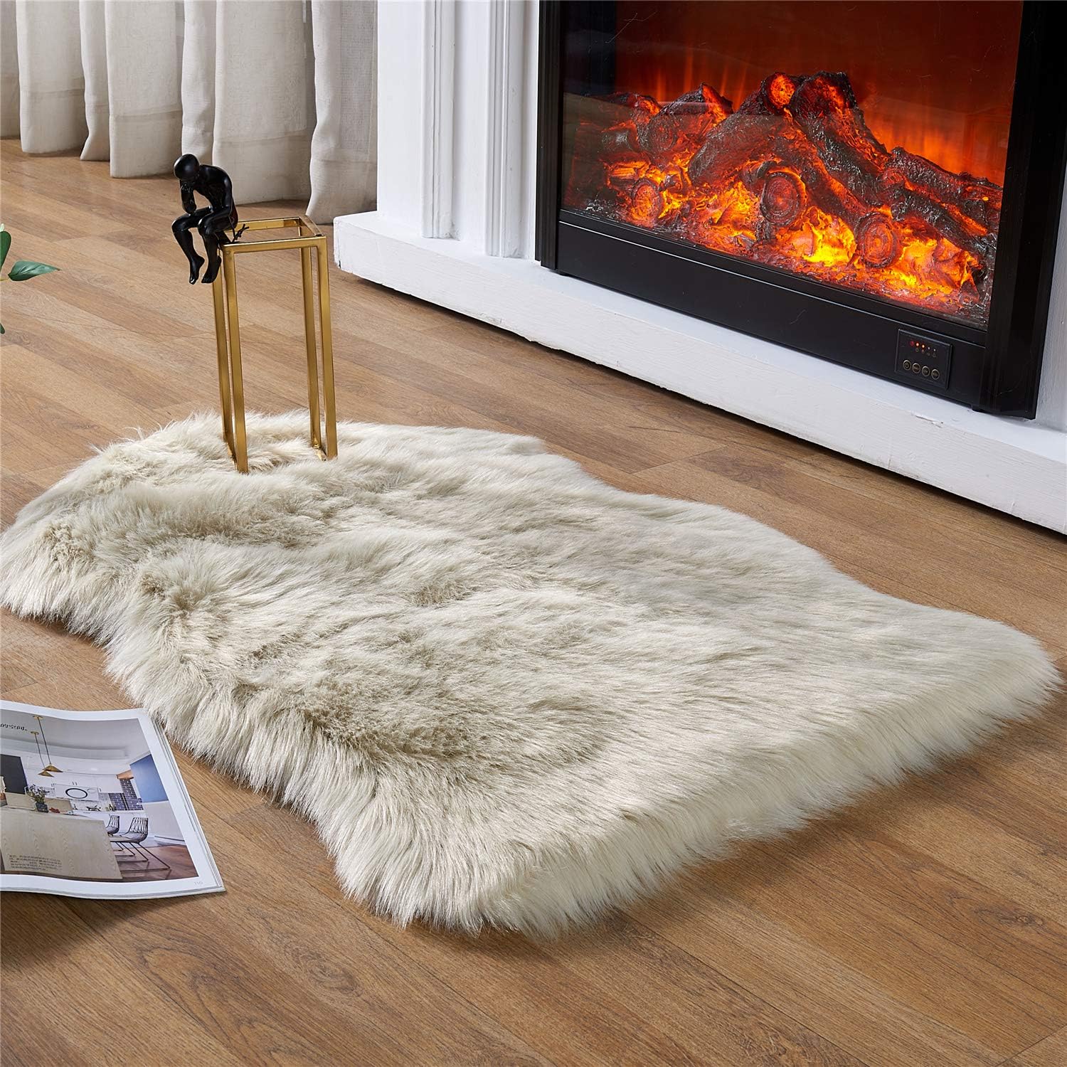 EasyJoy Ultra Soft Fluffy Shaggy Area Rug Faux Fur Rug Chair Cover Seat Pad Fuzzy Area Rug for Bedroom Floor Sofa Living Room (2 x 6 ft Sheepskin