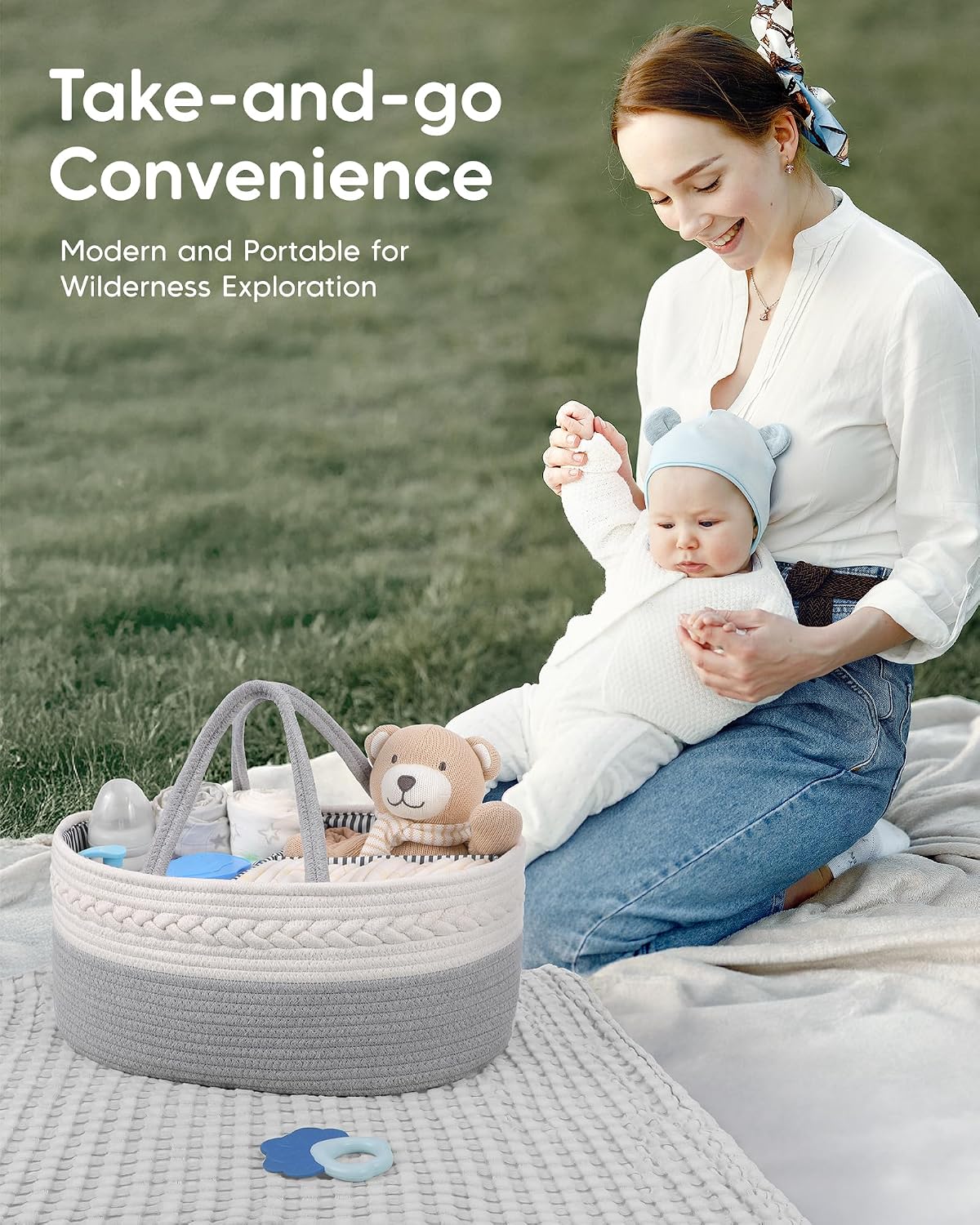 Maliton Diaper Caddy Organizer for Baby, Cotton Rope Baby Gift Basket, Portable Diaper Organizer for changing table, Nursery Storage Organizer