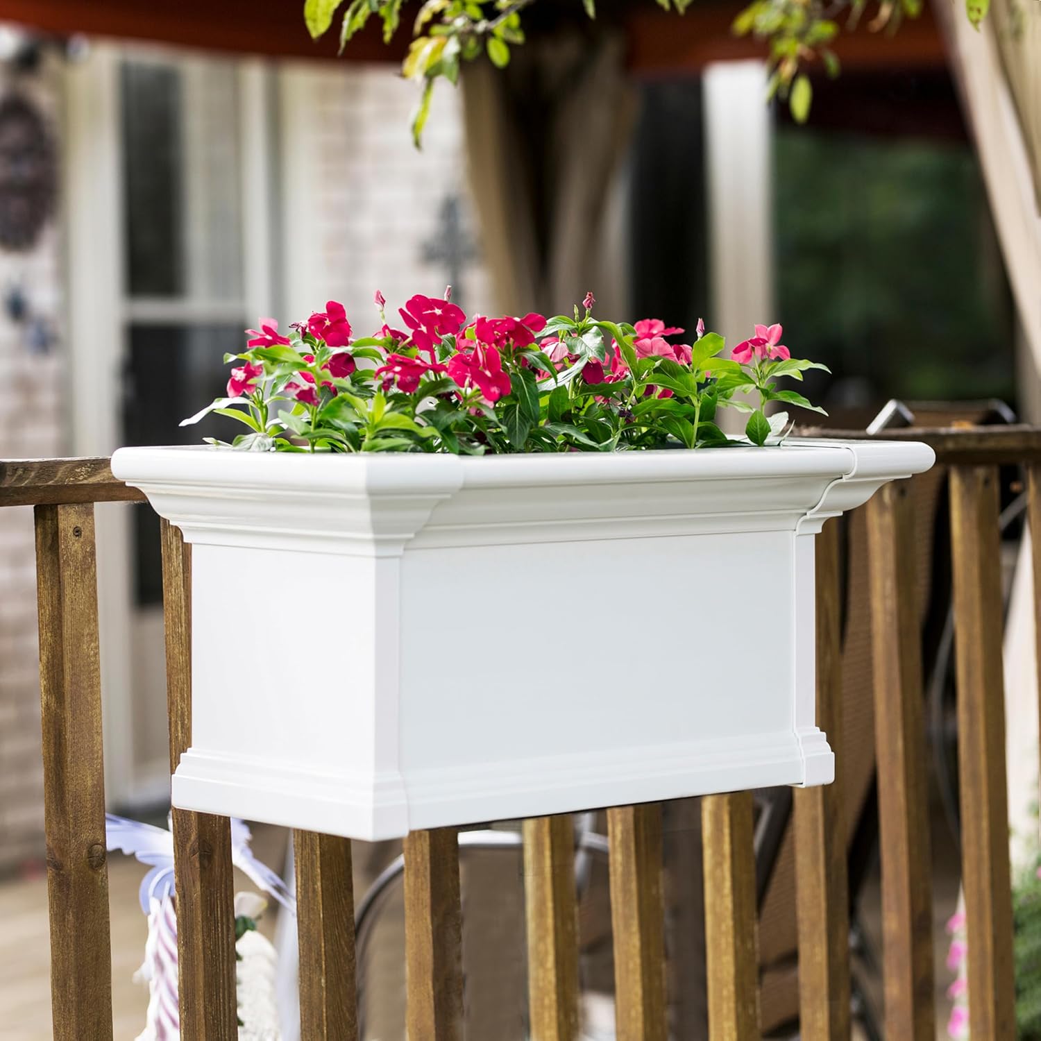 Mayne Yorkshire 60in Self-Watering Rectangular Window Box Planter, White | Self-watering, All season, Fade resistant, Customizable, Mounting brackets included, Built-in overflow, 15-year warranty
