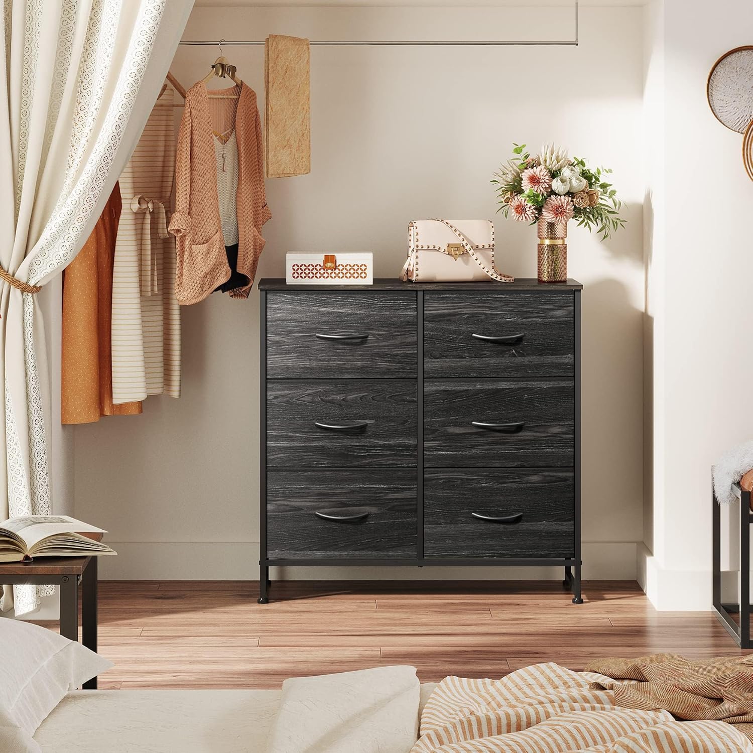 WLIVE Dresser for Bedroom with 6 Drawers, Light Grey