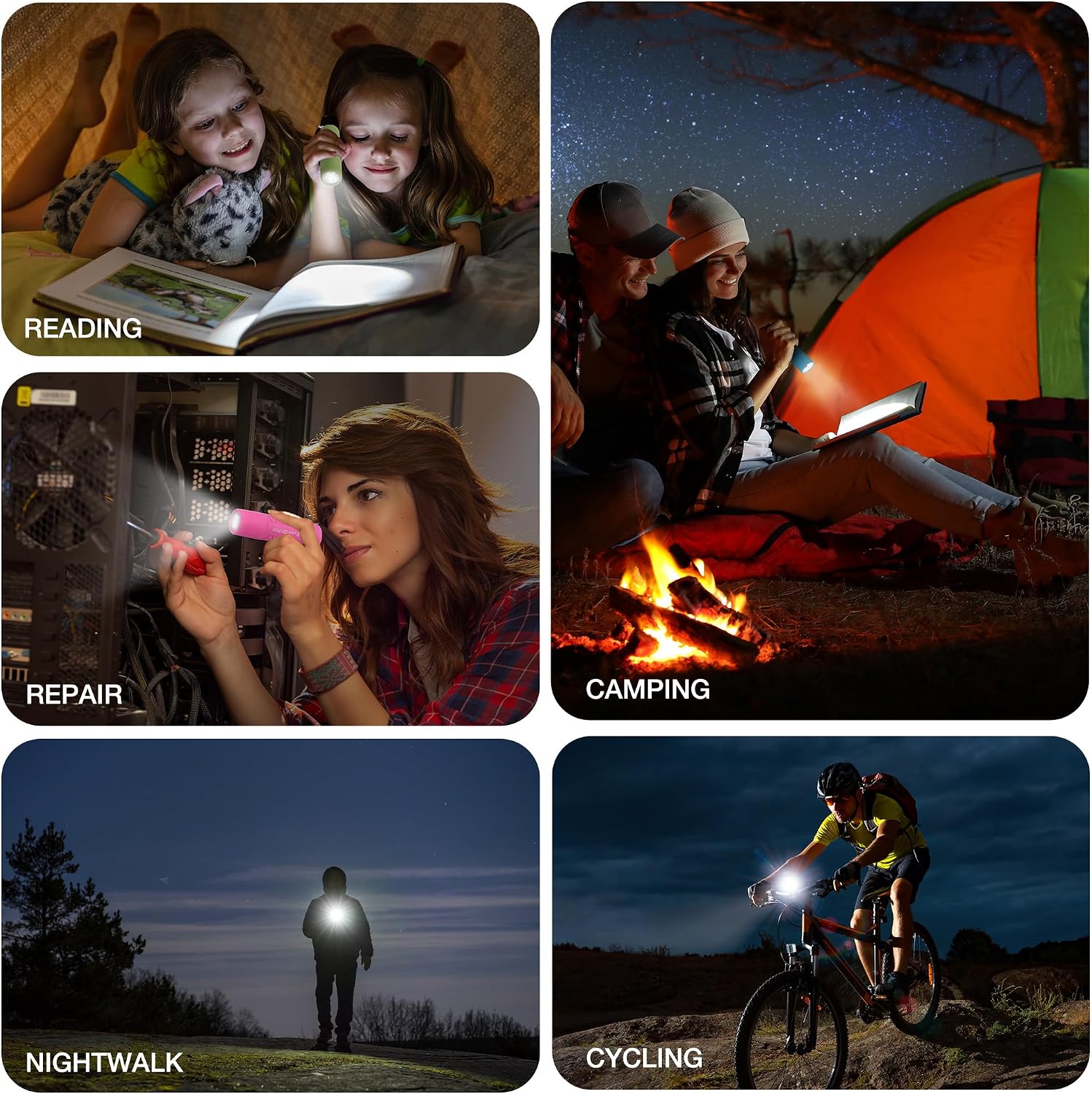 EverBrite Mini Flashlights 6-Pack Mix Colors, Batteries Included | Small, Lightweight, 18 AAA Batteries, 6-Color Set, 9-LED, Wrist Lanyards, for Home, Camping & Emergency use, Holiday Gifts