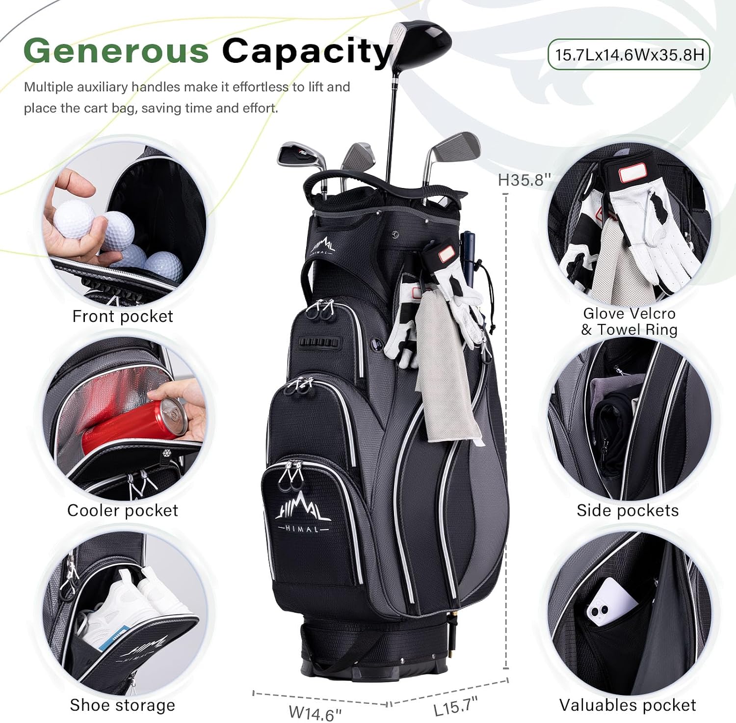 Golf Cart Bag, 14-Way Divider Top, Large Storage | Umbrella Holder,Handles