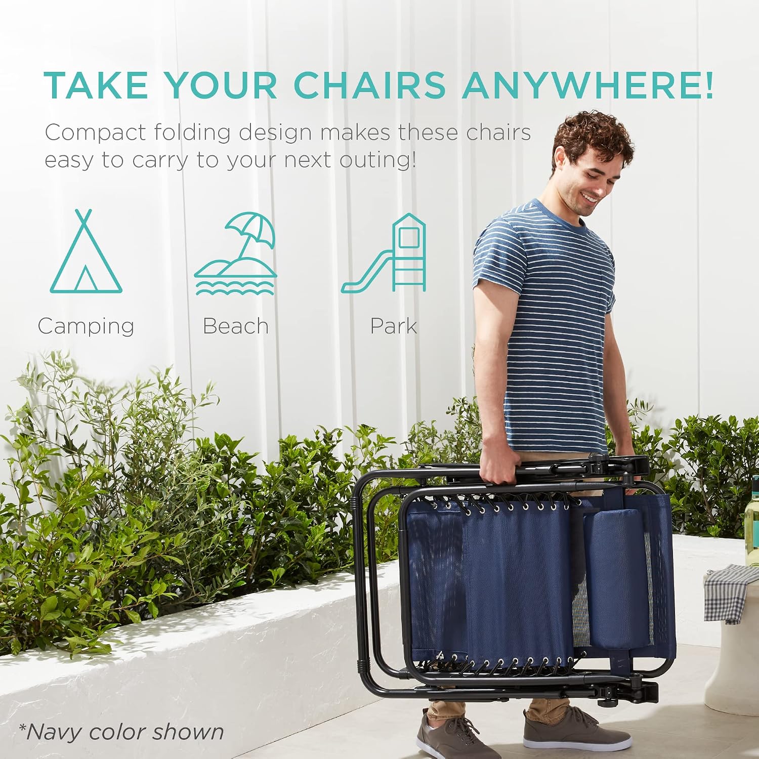 Best Choice Products Set of 2 Adjustable Steel Mesh Zero Gravity Lounge Chair Recliners w/Pillows and Cup Holder Trays - Light Blue