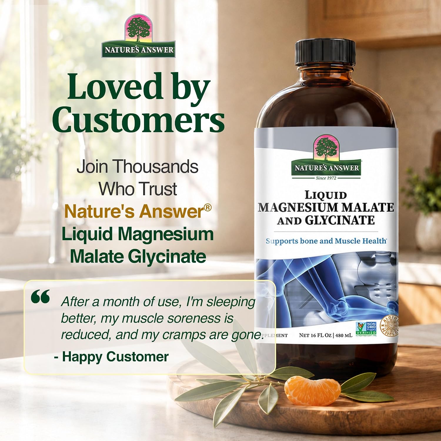 Natures Answer, Magnesium Glycinate Liquid, 16 Fl Oz | Supports Healthy Bone, Muscle and Cardiovascular Function, Gluten-Free, Vegan