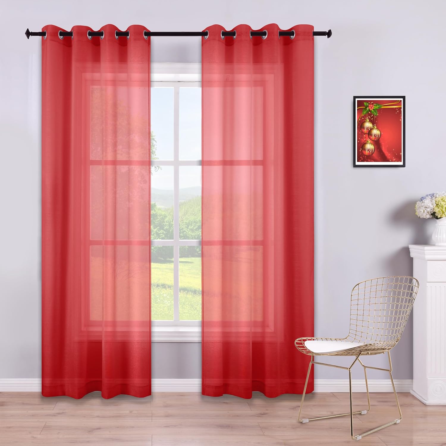 KOUFALL White Sheer Curtains 72 Inches Long for Bedroom Set of 2 Panels Grommet Faux Linen Window Voile Semi Baisc Decorative Sheer Curtains for