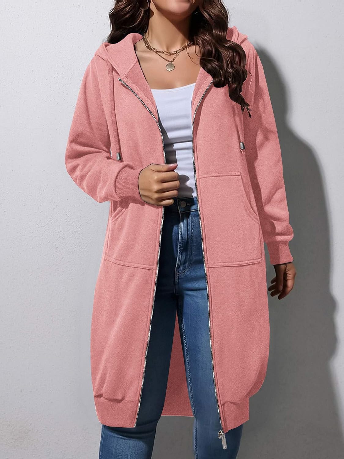 ELESOL Women Casual Zip up Fleece Hoodies Tunic Sweatshirt Long Jacket