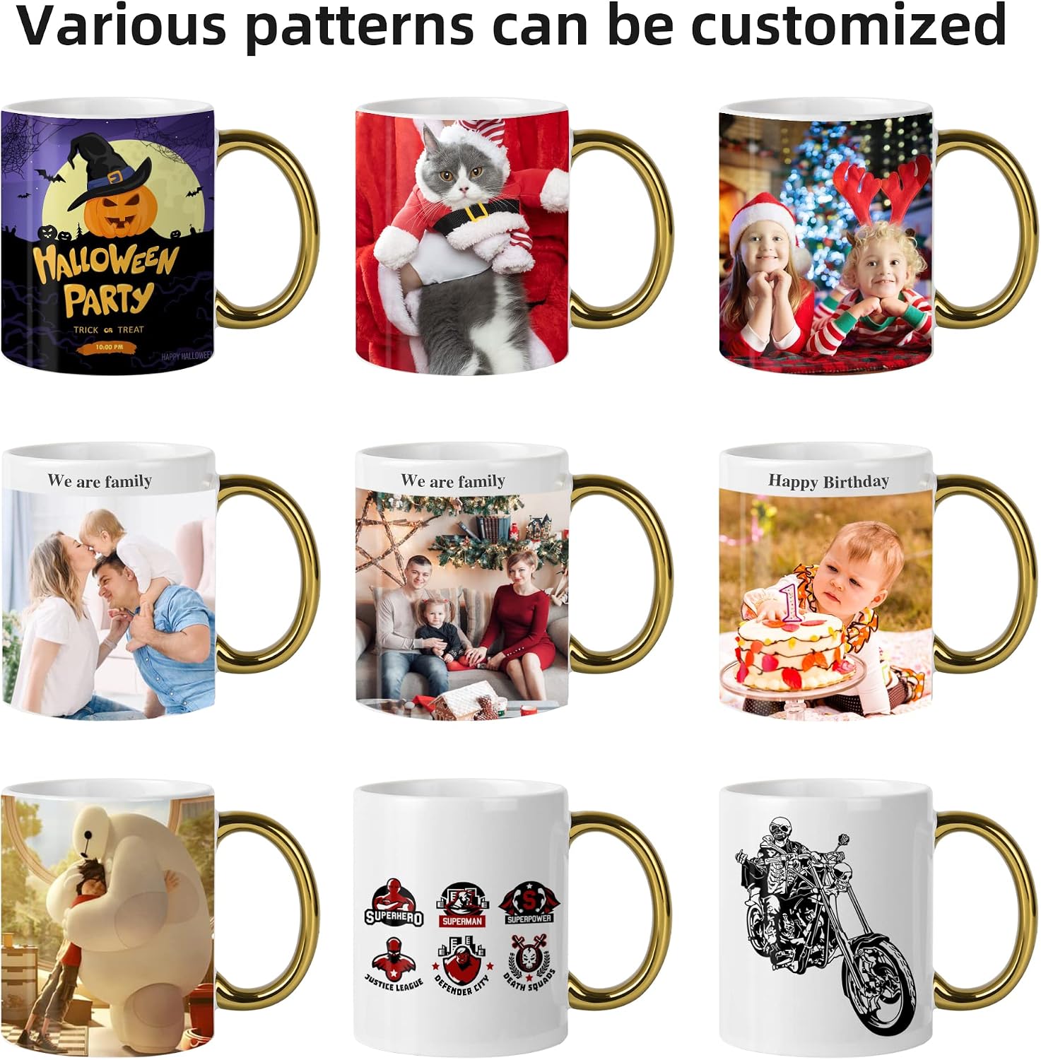 BYCNZB 12 oz Set of 6 White Mugs Sublimation Blank Mugs DIY Coated Ceramic Mugs for Coffee Tea, latte, Cappuccino Cocoa or DIY Gifts White/Gold