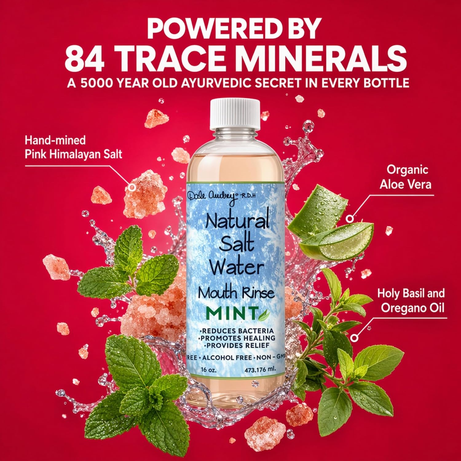Dale Audrey Pink Himalayan Salt Water Rinse, Cinnamon Mouthwash, 16 oz