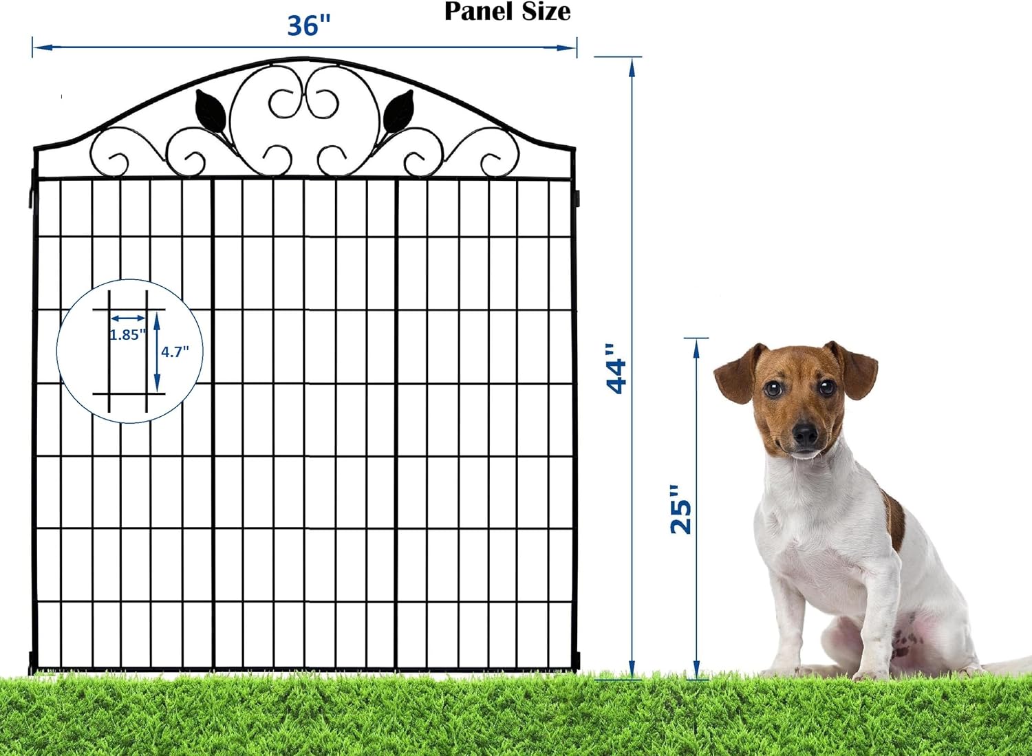 4 Pack 44" H 36" W (Linear Length 12 feet) Black Coated Heavy Duty Steel Decorative Garden Fence Each Panel with 2 Leaves