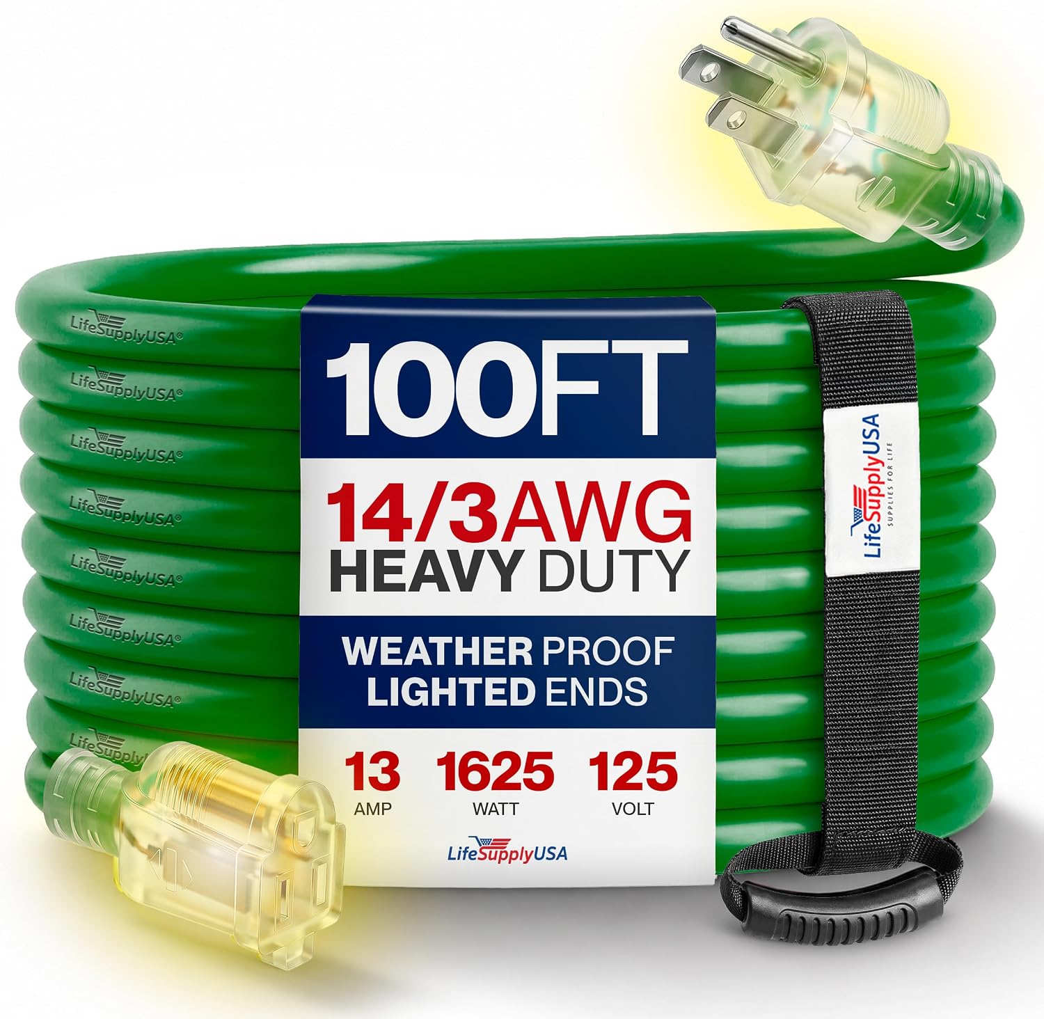 25ft Outdoor/Indoor Extension Cord 12/3 Gauge Extra Heavy Duty 3 Prong SJTW, Waterproof, Flexible Cold-Resistant Long Power Cord,15A 125V 1875W, Yellow by LifeSupplyUSA