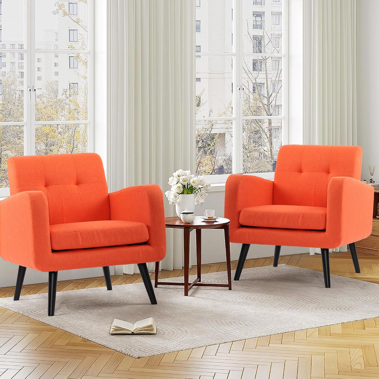 LSSPAID Modern Accent Chairs, Upholstered Fabric Cozy Armchairs, Living Room Side Chair with Solid Wood Legs, Blue