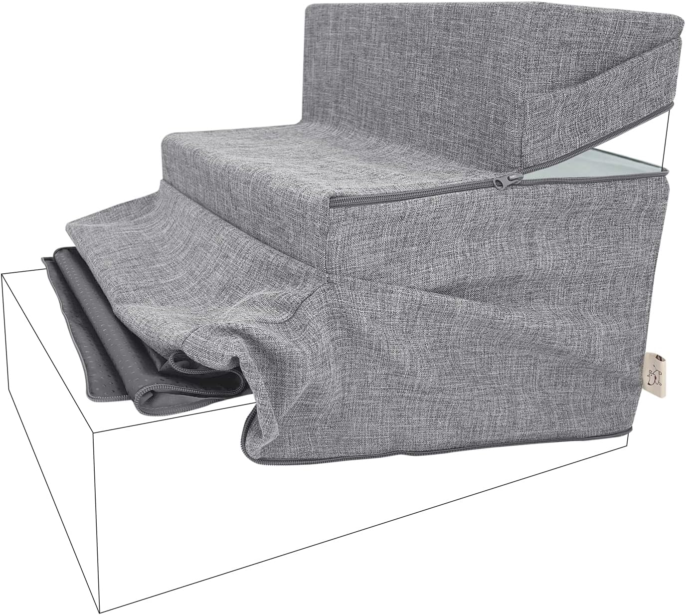 Best Pet Supplies Non-Slip Foam Dog Stair & Pet Ramp, Balanced Indoor Step Support - Foldable Stair, Ash Gray Linen,3-Step