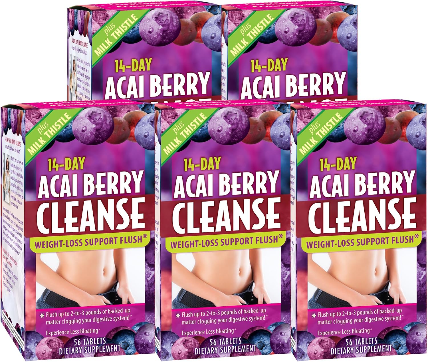 Applied Nutrition 14-Day Acai Berry Cleanse 56 Tablets Pack of 2 | Weight Management Support Flush + Milk Thistle | Bloating & Digestive Support | Cascara Sagrada | 2 X 56 Tablets