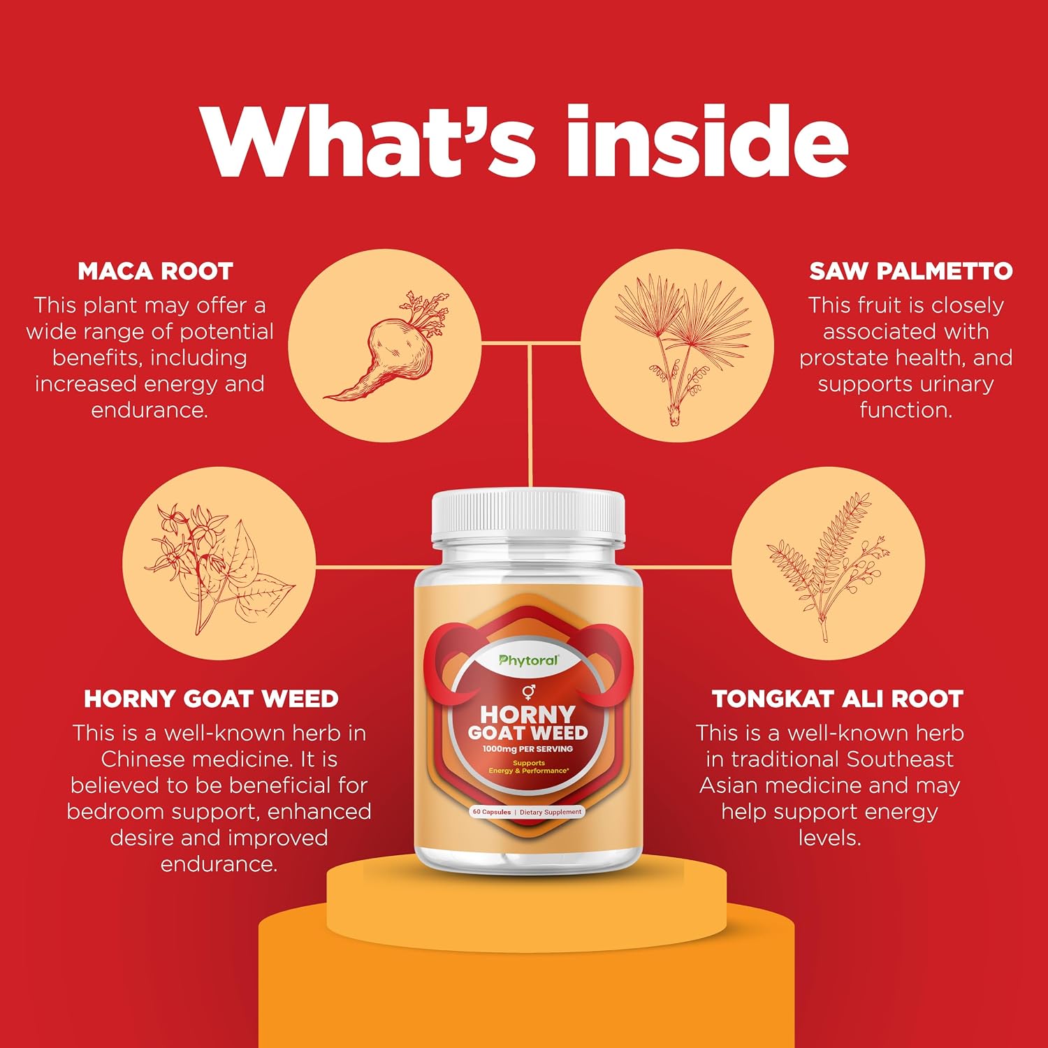 Pure Horny Goat Weed Extract with Maca Powder – Immune Support – Helps Increase Drive and Stamina – Booster for Men and Women Tongkat Ali Plus