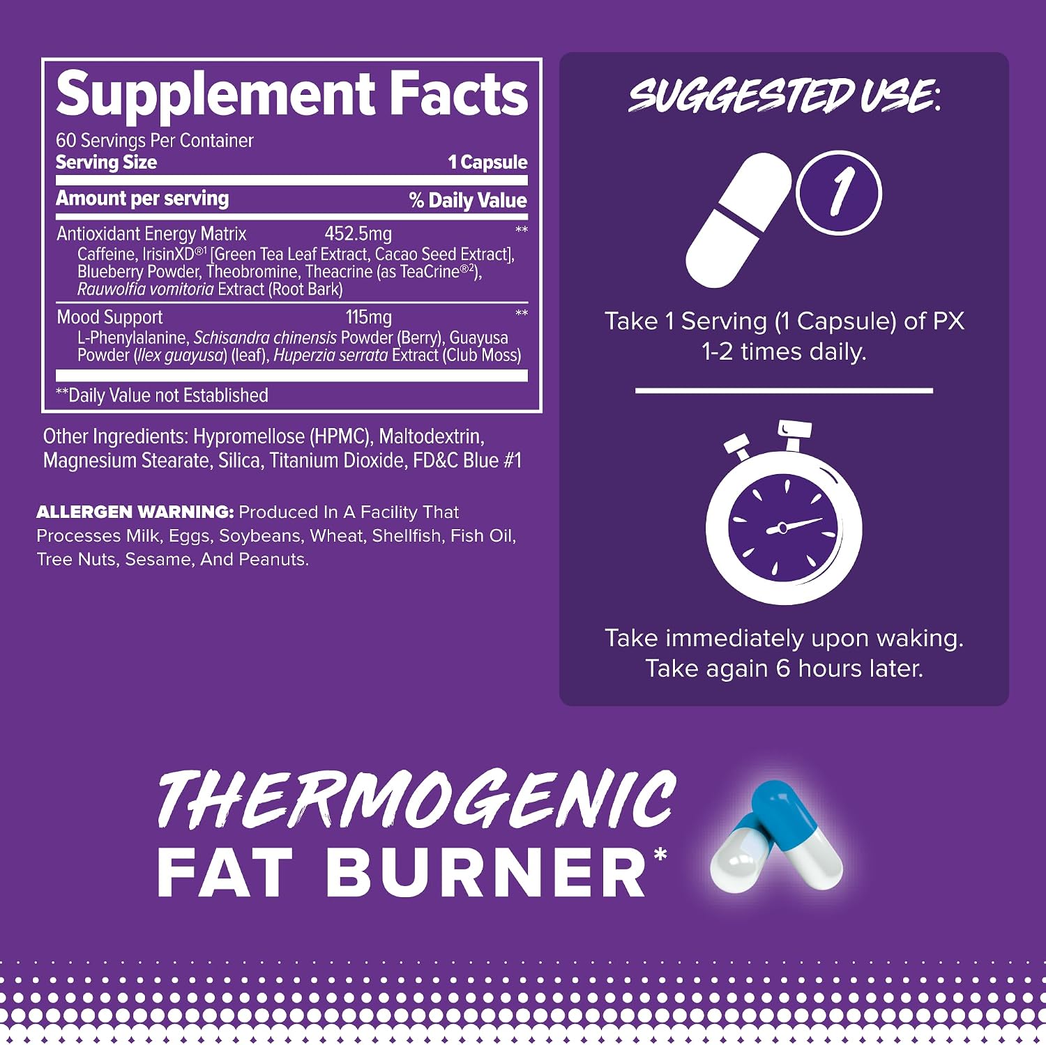 FINAFLEX PX PRO Xanthine - 60 Capsules - Thermogenic - Promotes Energy, Focus & Appetite Suppression - With Caffeine & TeaCrine - 60 Servings