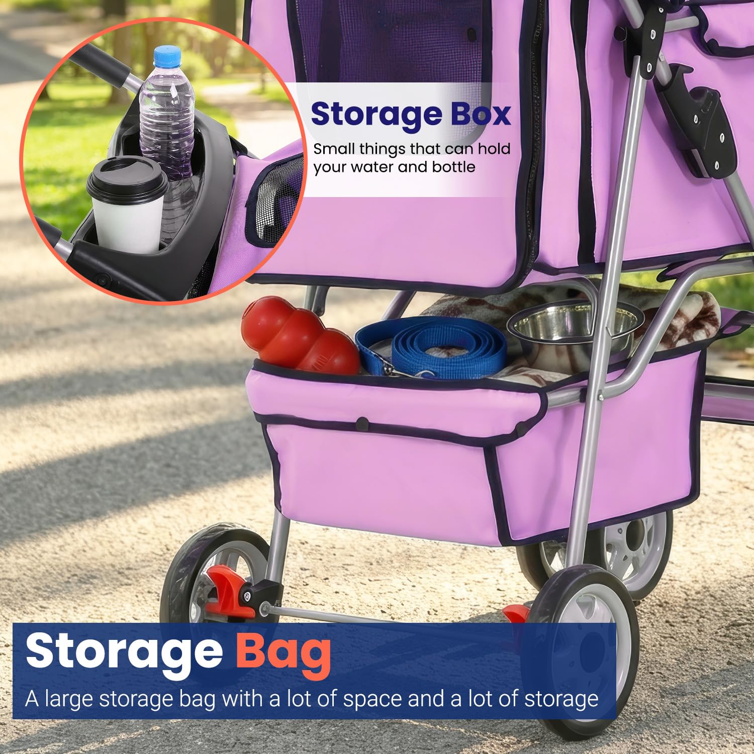 BestPet | 4-Wheel Foldable Pet Stroller | Black | Lightweight & Portable | Travel Carrier with Mesh Windows, Storage Basket, Cup Holder, Safety Brakes, and Waterproof Fabric | For Small Dogs and Cats