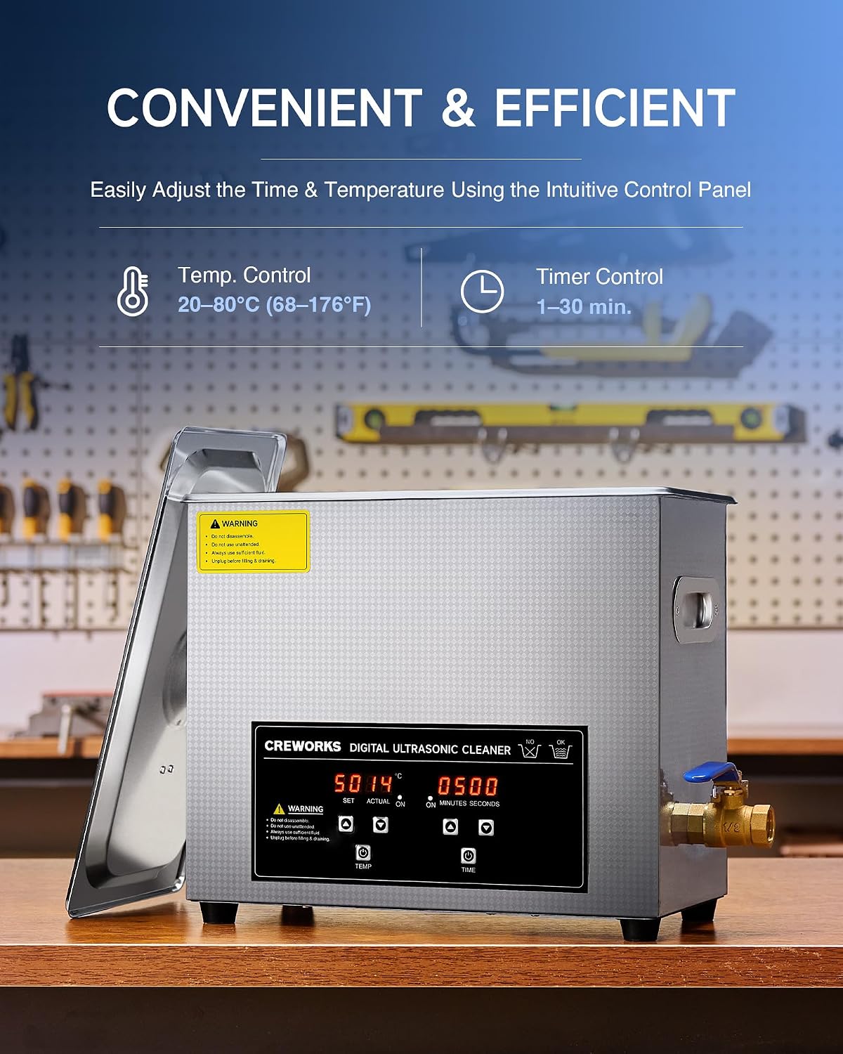 CREWORKS 3L Ultrasonic Cleaner, 0.8 gal Digital Sonic Cavitation Machine | 120W Stainless Steel Professional Jewelry Cleaner for Cleaning Tool Watch Glasses Retainer Denture Parts with Heater & Timer