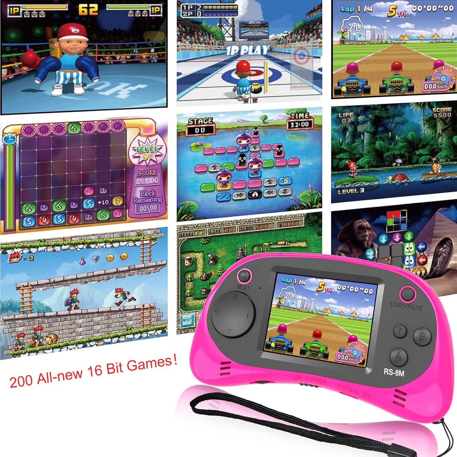 Kids Handheld Portable Video Game Player with 200 Games - 16 Bit 2.5 Inch Screen Mini Retro Electronic Machine for Boys Girls
