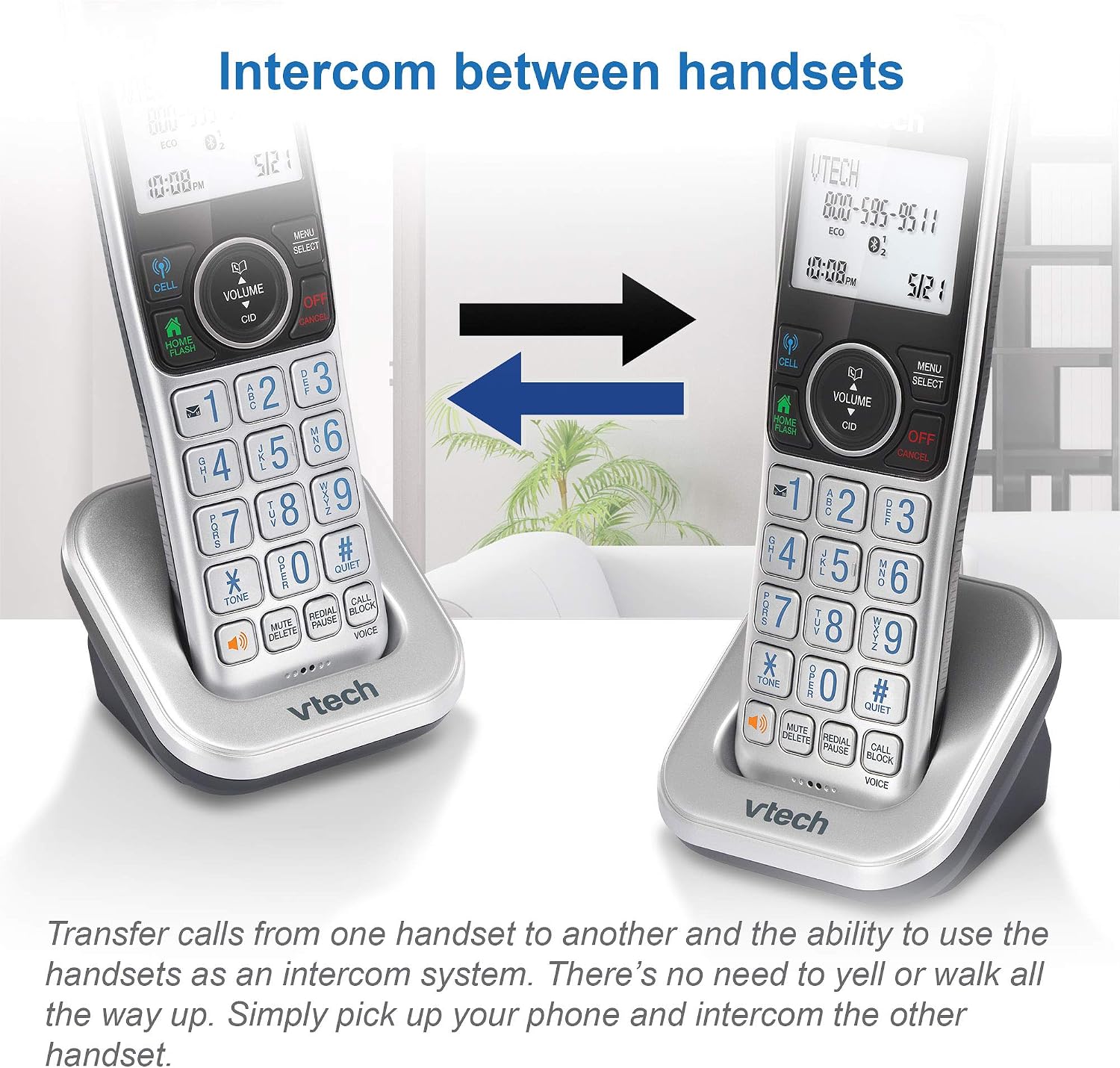 VTech VS112-27 2 Handset Cordless Phone with Answering Machine, Call Blocking, Caller ID, Intercom and Connect to Cell
